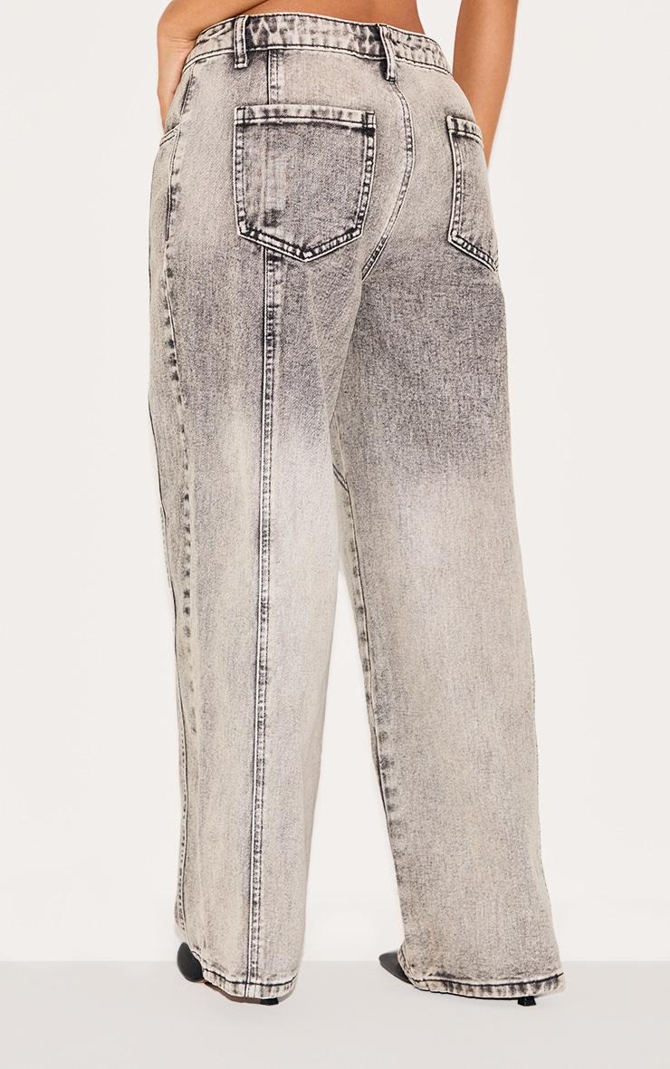 Petite Grey Denim Seam Detailed Wide Leg Jeans Product Image