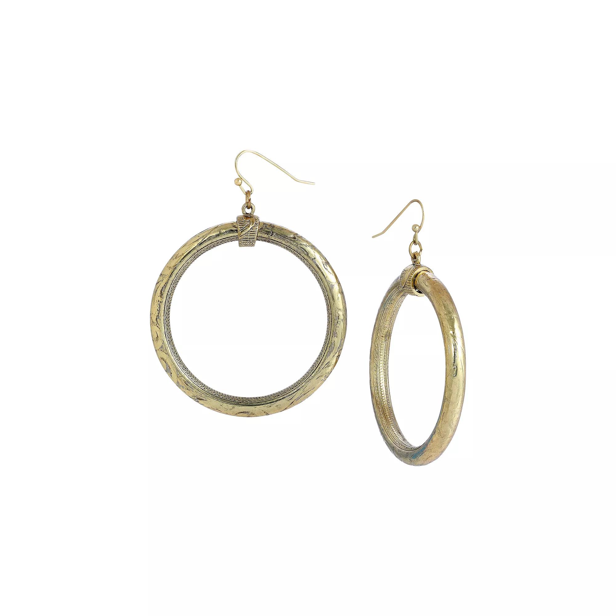 1928 Antiqued Gold Tone Large Hoop Drop Earrings, Womens, Yellow Product Image