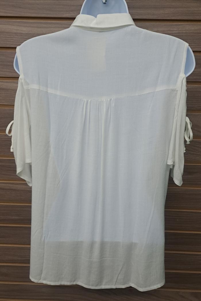 Linen lace cold shoulder button blouse Product Image