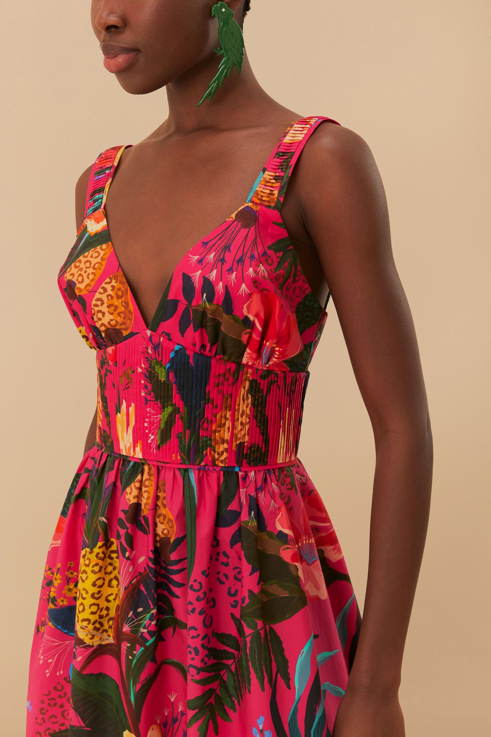 Pink Leopard Flowers Organic Cotton Midi Dress Product Image