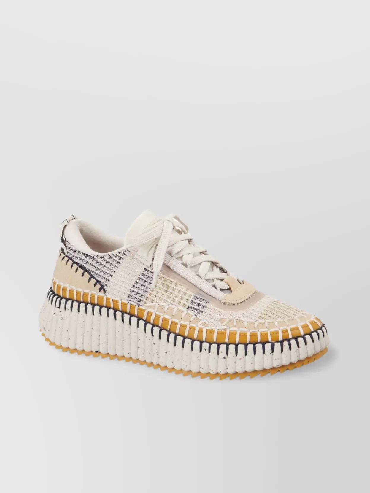 CHLOÉ Nama Embroidered Suede And Recycled-mesh Sneakers In Biscotti Beige Product Image
