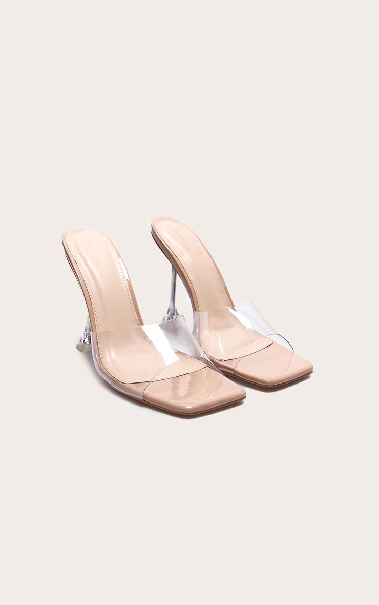 Nude Pu Square Toe Clear Perspex Heeled Mules Product Image