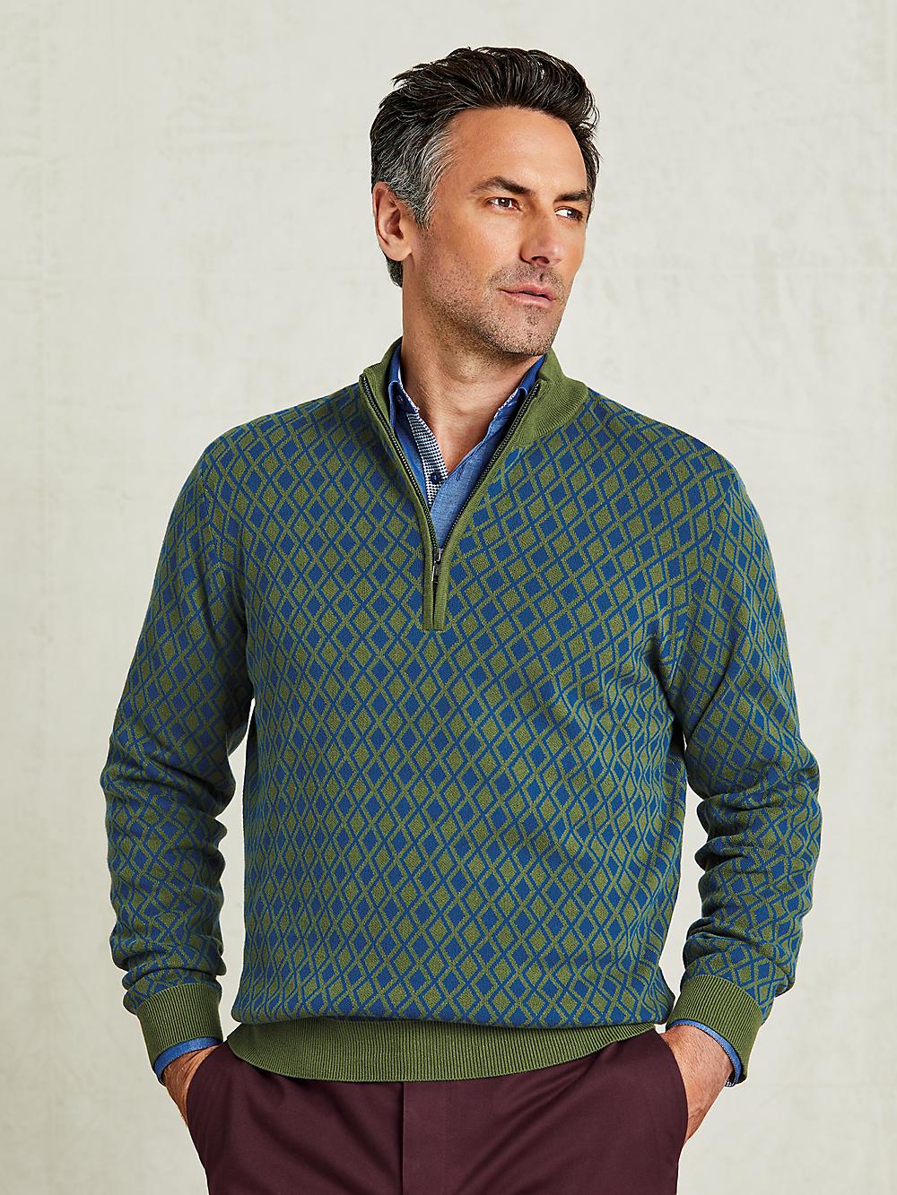 Cotton Quarter Zip Mock Neck Sweater - Olive Product Image