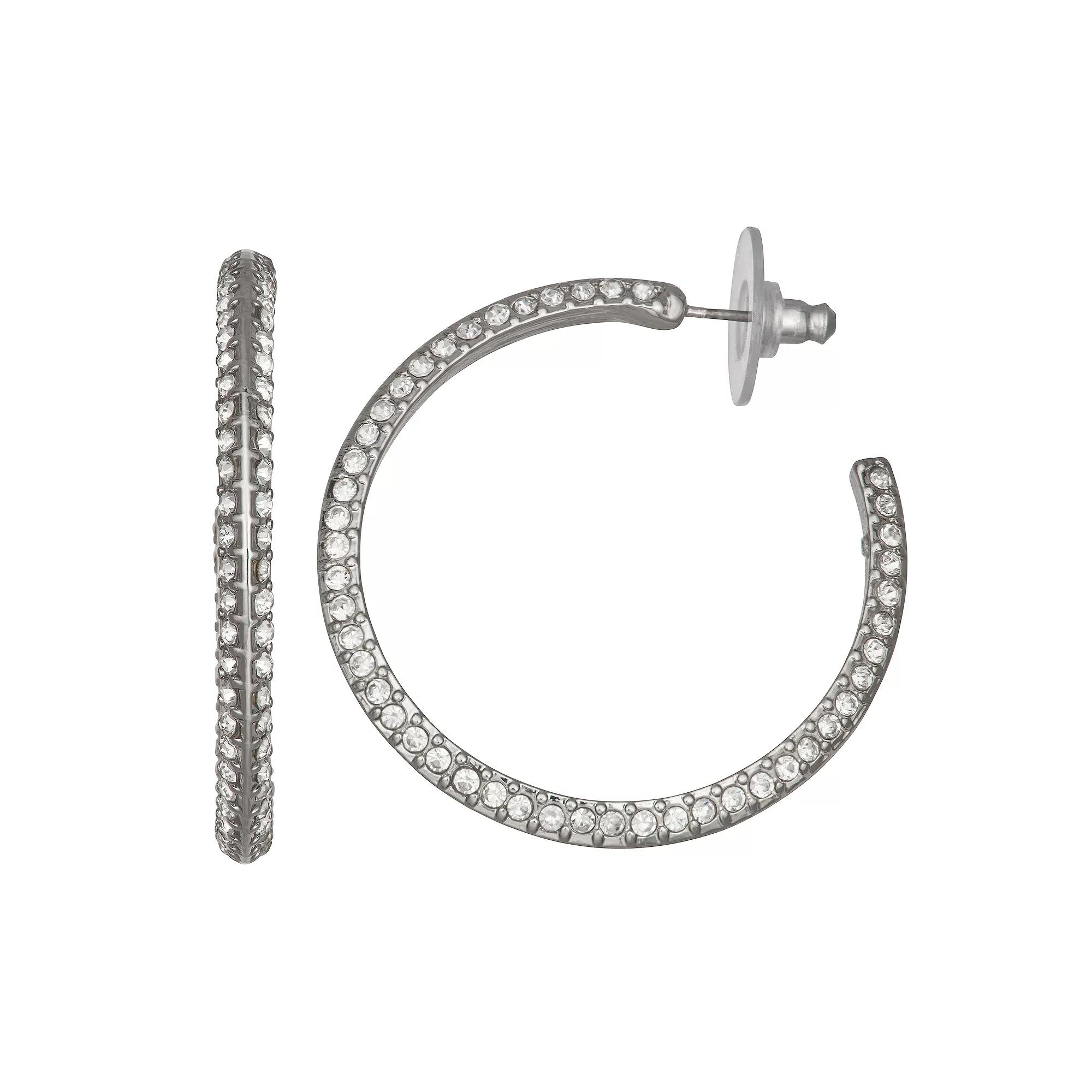 Simply Vera Vera Wang Silver Tone Pave Simulated Crystal Hoop Earrings, Women's, Clear Product Image