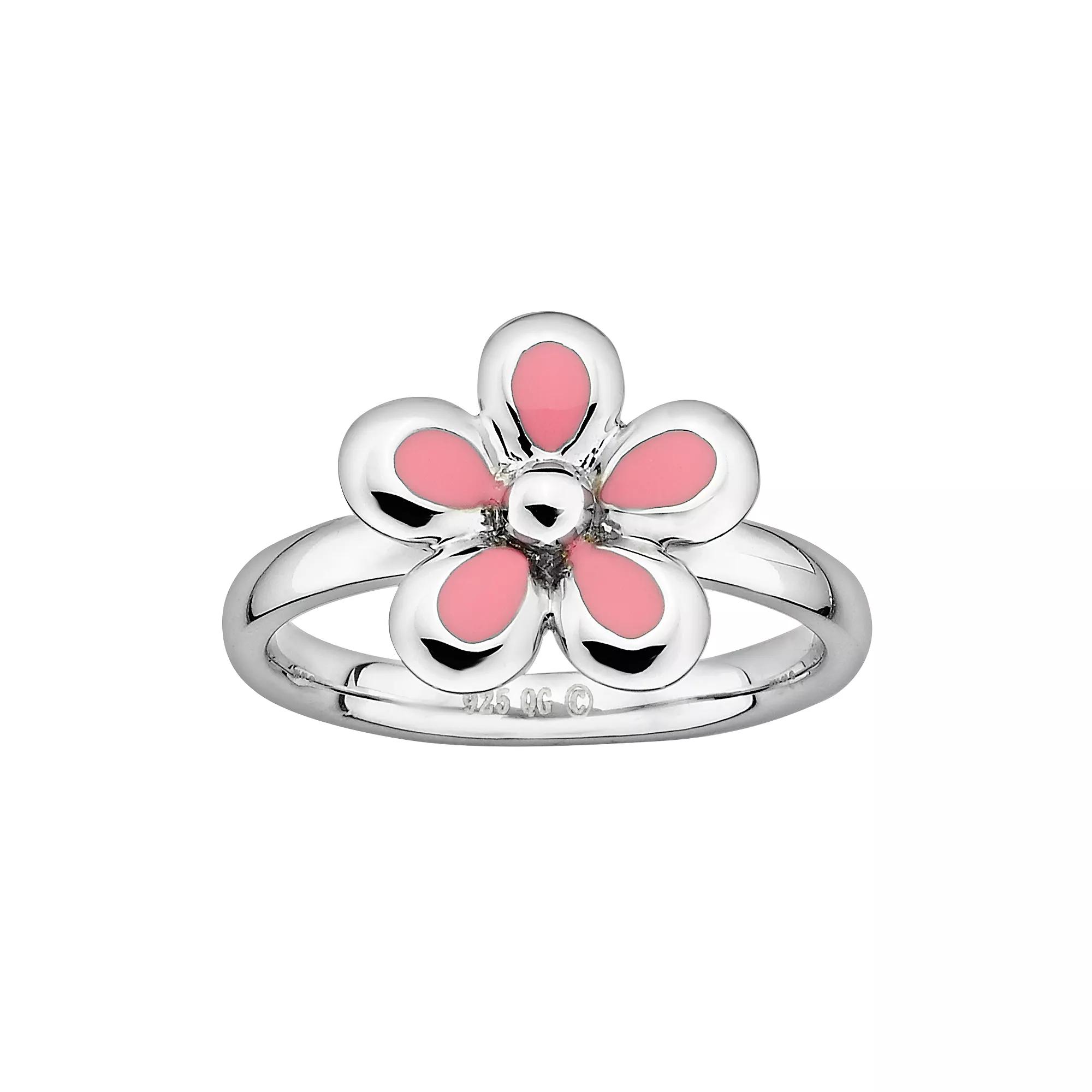 Stacks & Stones Sterling Silver Pink Enamel Flower Stack Ring, Women's, Size: 6 Product Image