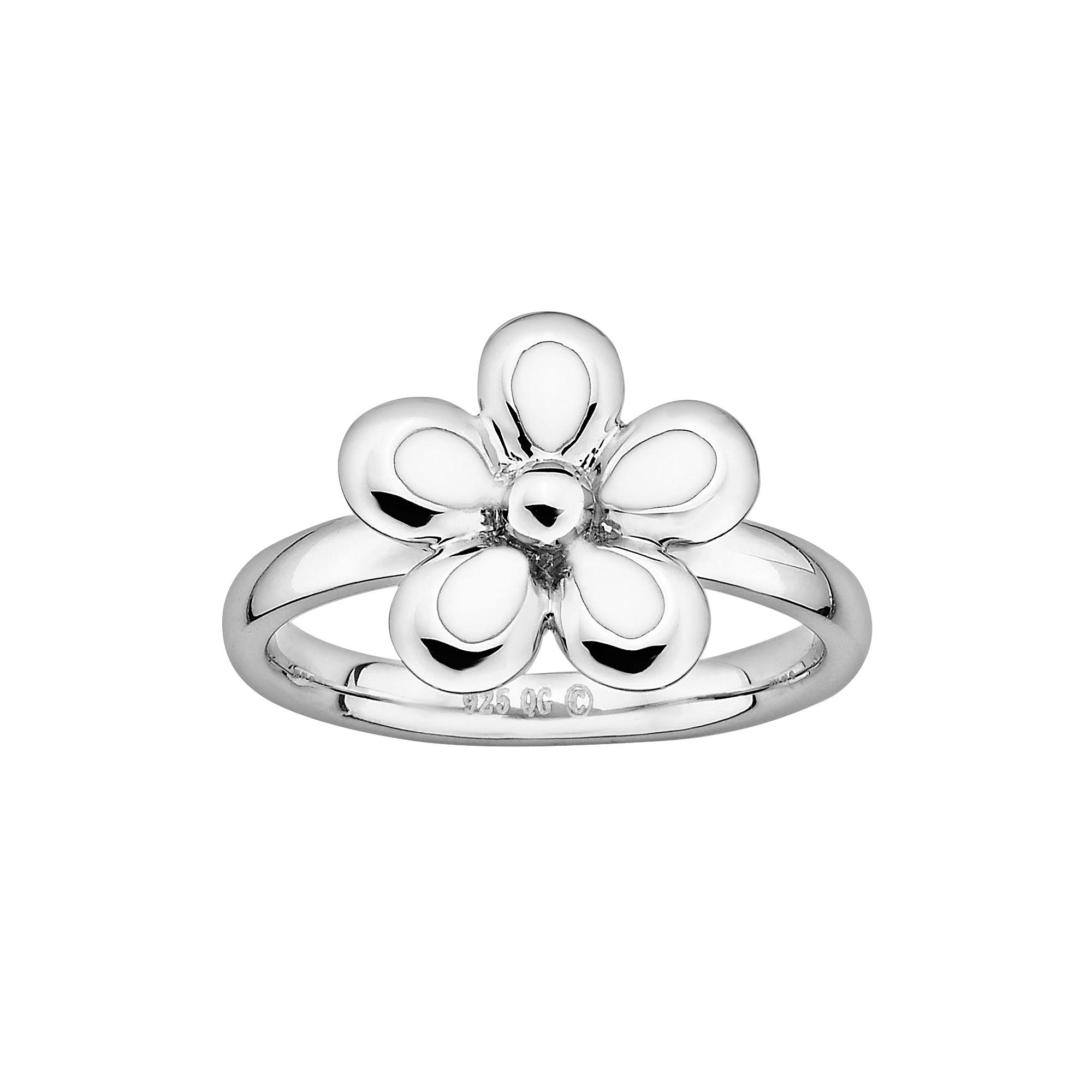 Stacks & Stones Sterling Silver White Enamel Flower Stack Ring, Women's, Size: 10 Product Image