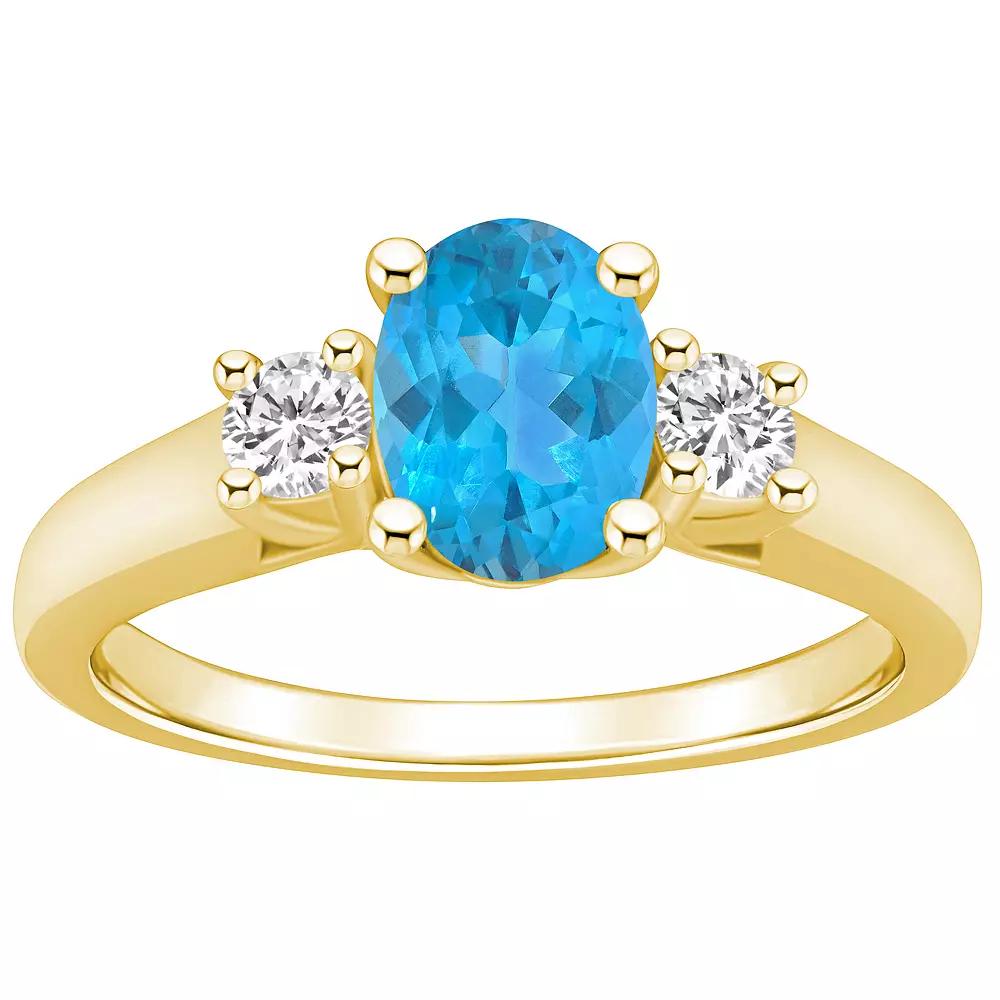 Alyson Layne 14k Gold Oval Cut Blue Topaz & 1/4 Carat T.W. Diamond Ring, Women's, Size: 10 Product Image