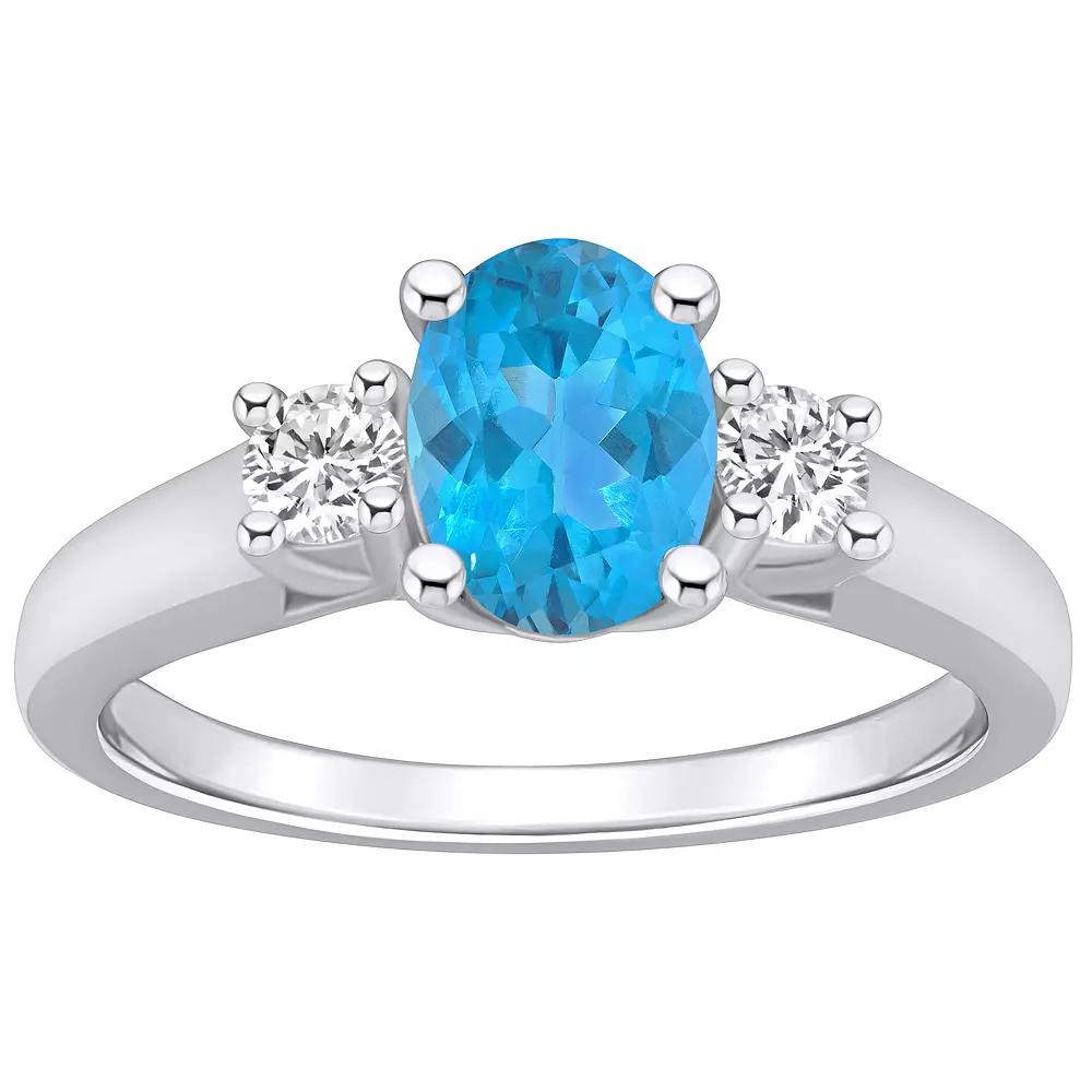 Alyson Layne 14k White Gold Oval Cut Blue Topaz & 1/4 Carat T.W. Diamond Ring, Women's, Size: 6 Product Image