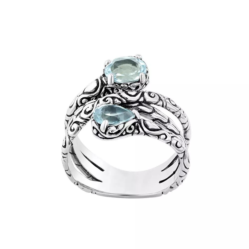 Athra NJ Inc Sterling Silver Blue Topaz Bypass Ring, Womens Product Image