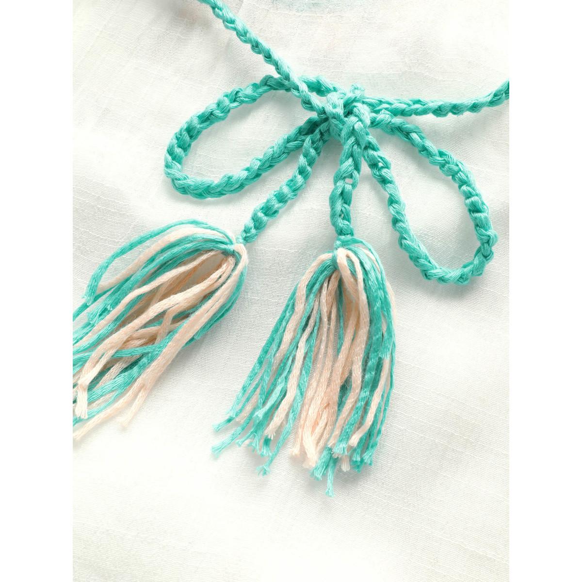 Plus Size Color Tassel Trim Batwing Sleeve Swim Cover Up Women's Swimwear White Beach Crochet Curve Swim Cover Ups BloomChic 12/L Product Image