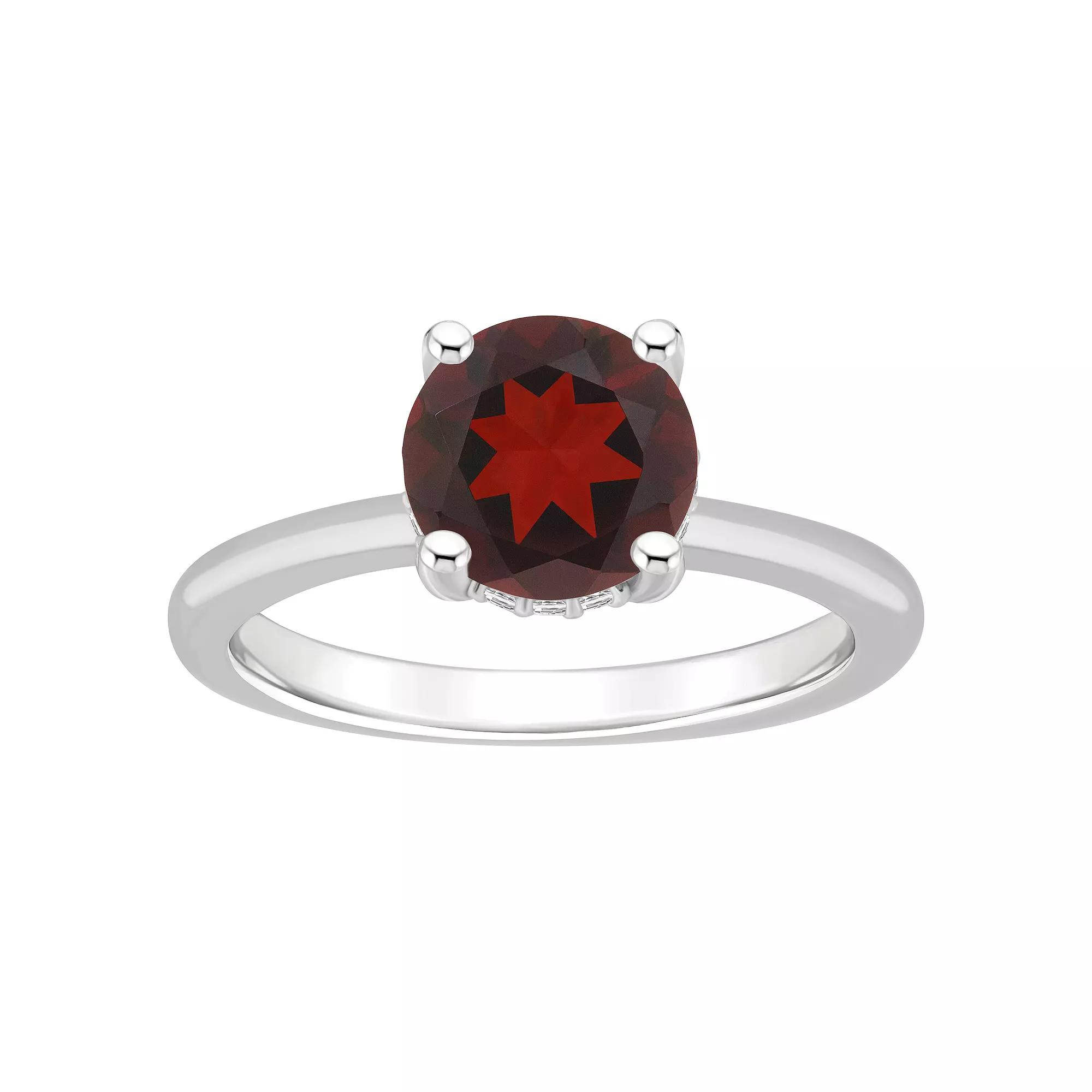 Alyson Layne 14k White Gold Round Garnet & Diamond Accent Ring, Women's, Size: 6 Product Image