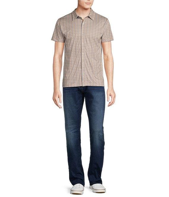 Cremieux Premium Denim Guitar Print Short Sleeve Coat Front Knit Shirt Product Image