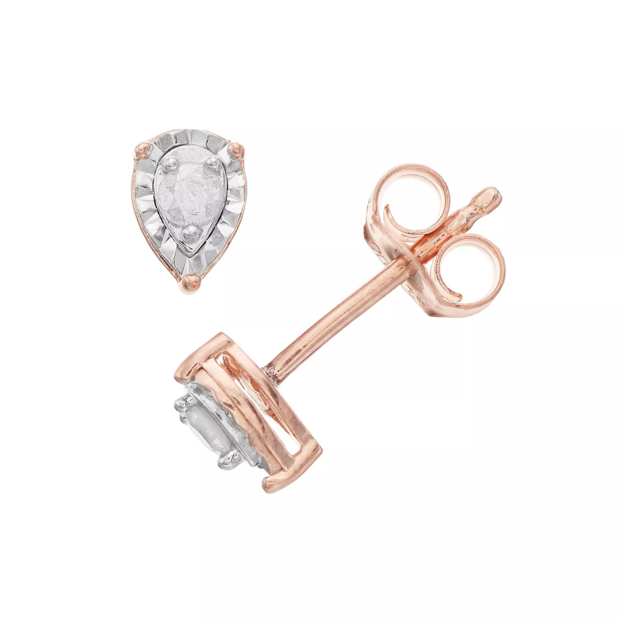 Diamond Brilliance Sterling Silver 1/10 Carat T.W. Diamond Teardrop Stud Earrings, Women's, Pink Tone Product Image