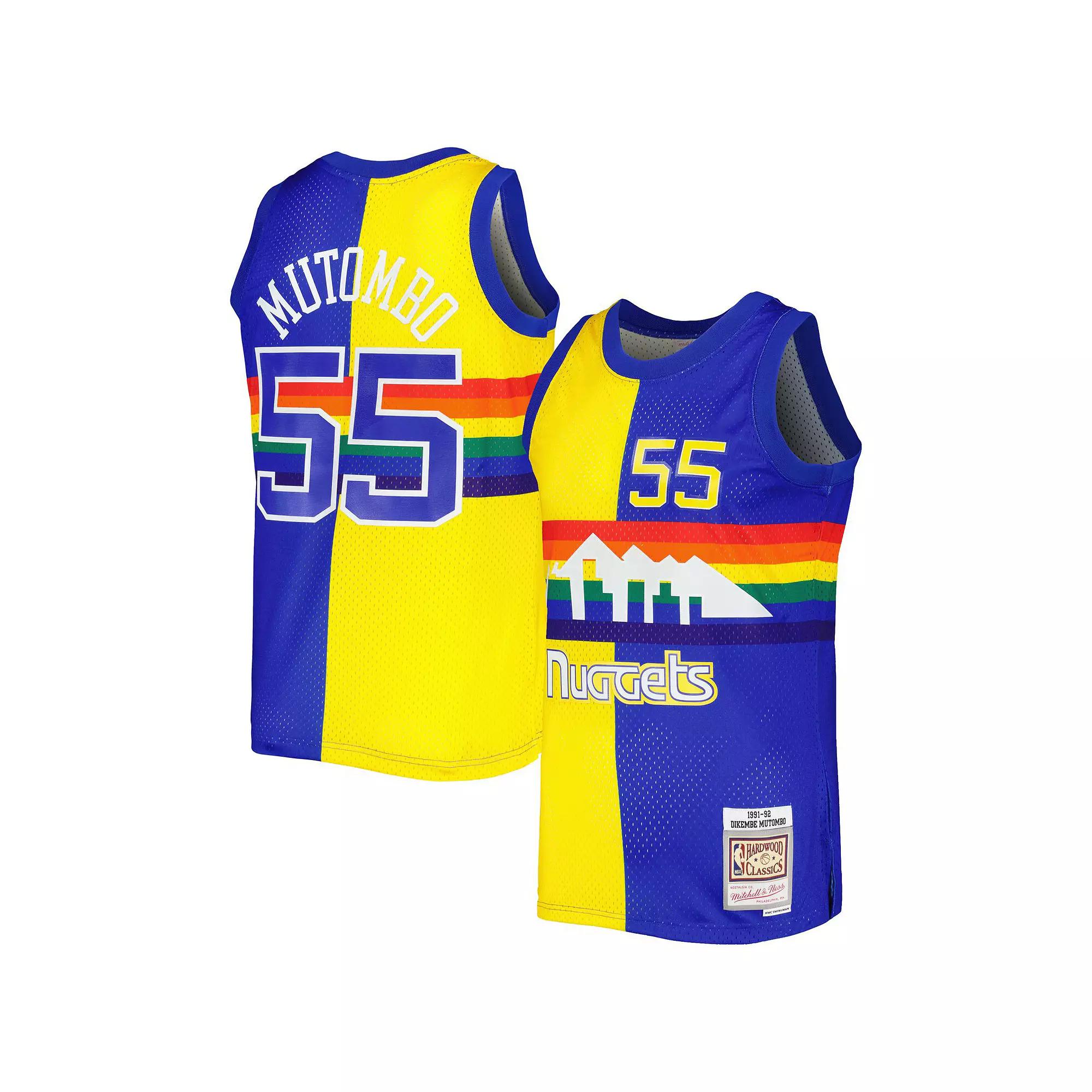 Men's Mitchell & Ness Dikembe Mutombo Royal/Gold Denver Nuggets Hardwood Classics 1991/92 Split Swingman Jersey,  Product Image