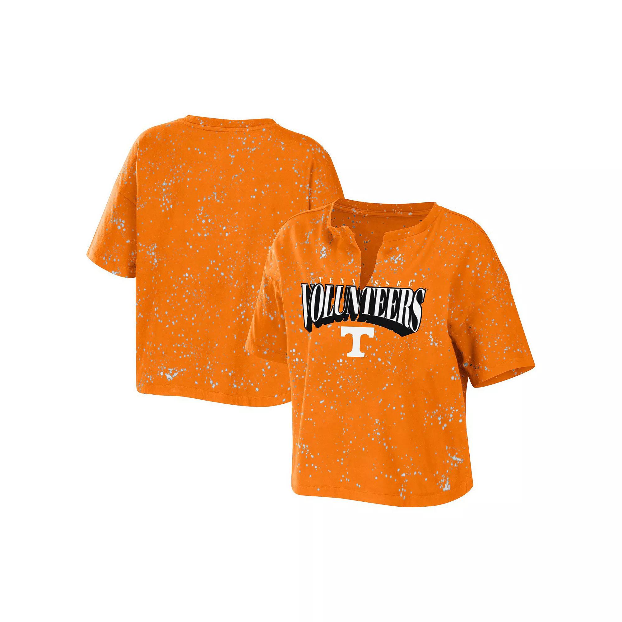 Women's WEAR by Erin Andrews Tennessee Orange Tennessee Volunteers Bleach Wash Splatter Notch Neck T-Shirt,  Product Image