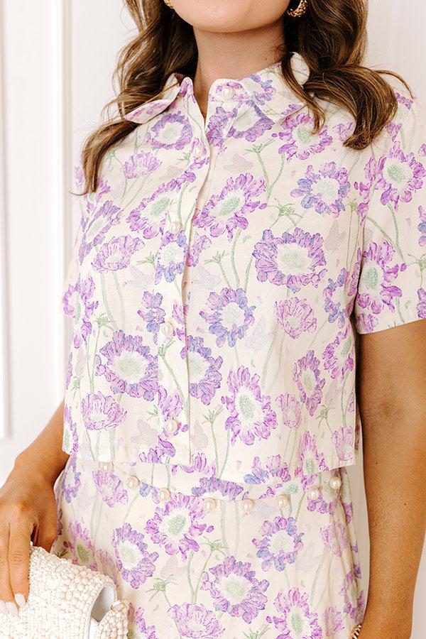 Butterfly Garden Floral Button Up Top in Lavender Product Image
