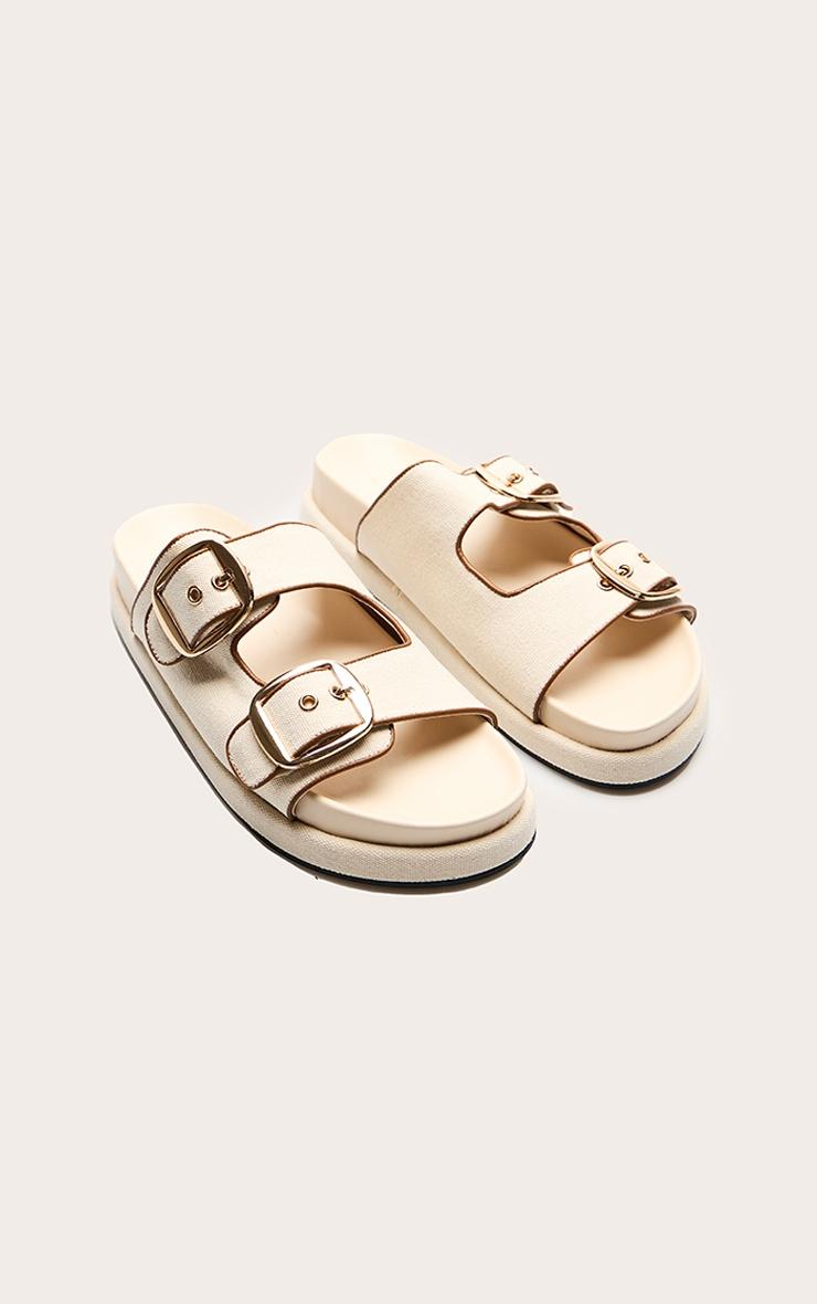 Cream Contrast Woven Buckle Footbed Sandals Product Image