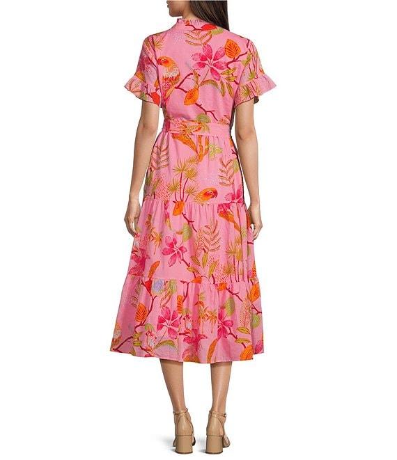 J.Marie Playa Button Up Ruffle Sleeve Belted Tiered Midi A-Line Dress Product Image