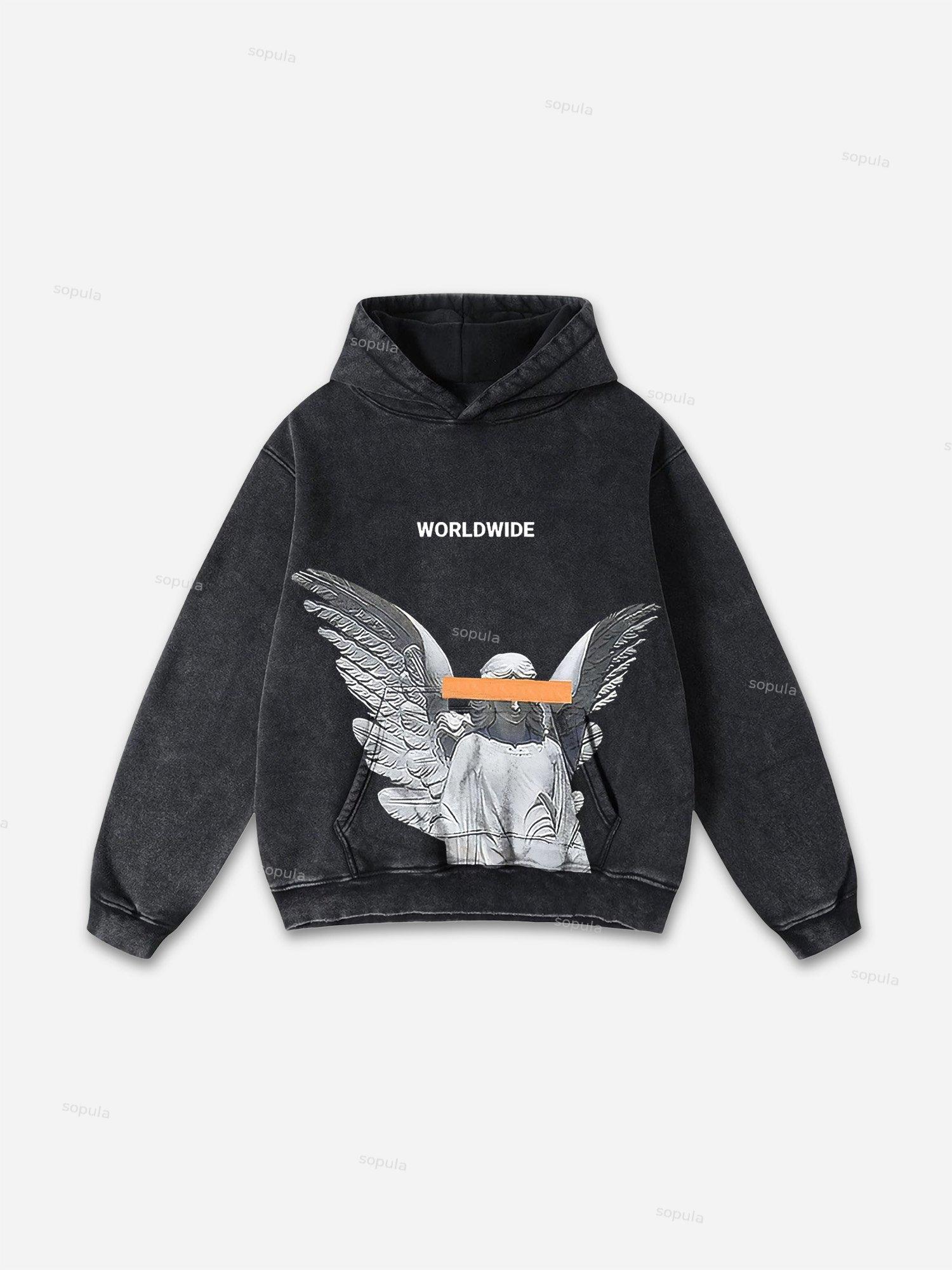 Vintage Angels Descend Graphic Acid Washed Oversized Hoodie Product Image