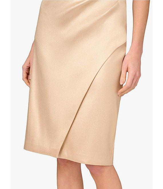 Aidan Mattox Split V-Neck Sleeveless Foiled Mikado Sheath Dress Product Image