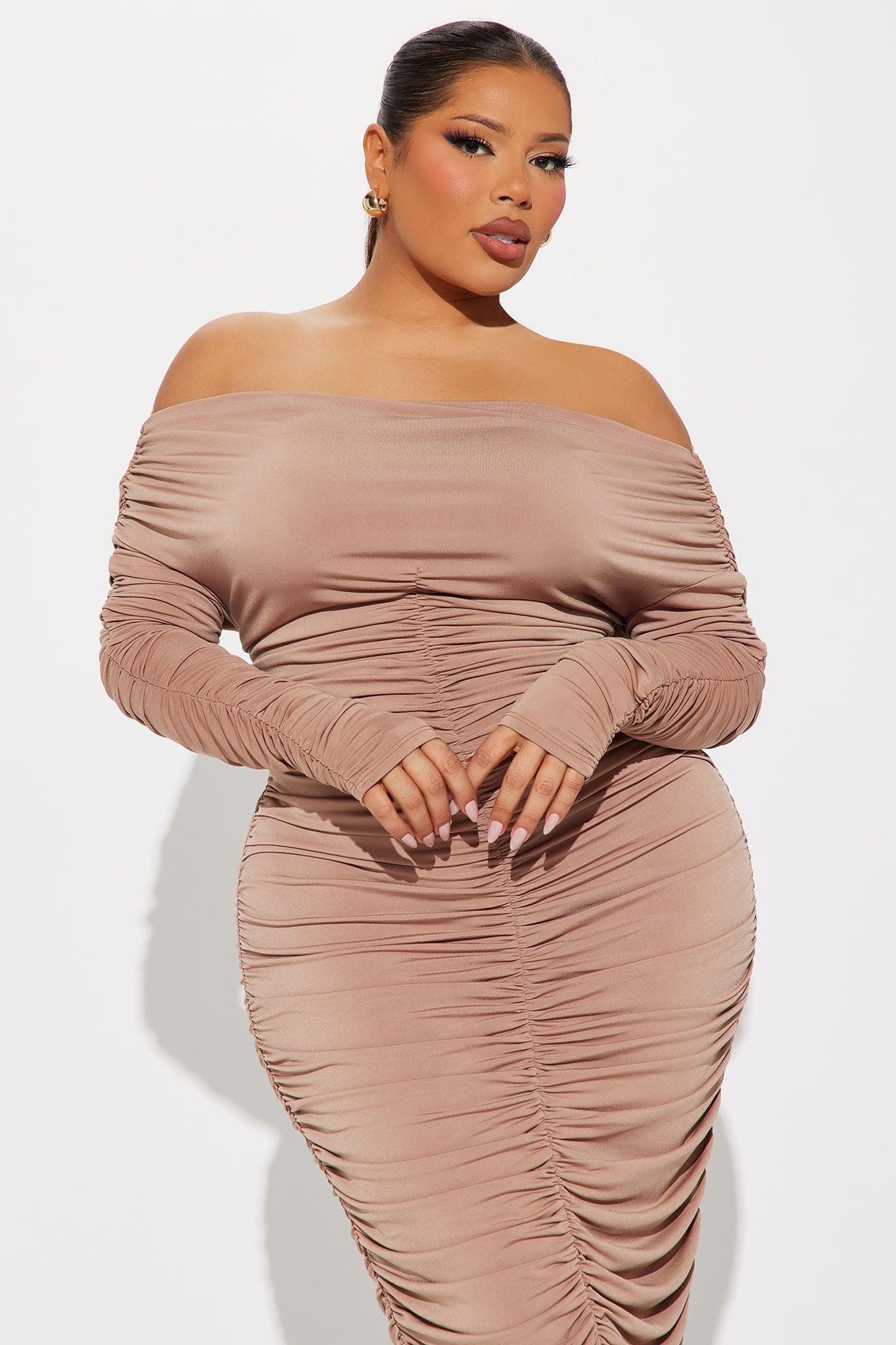 Kasi Ruched Midi Dress - Taupe Product Image