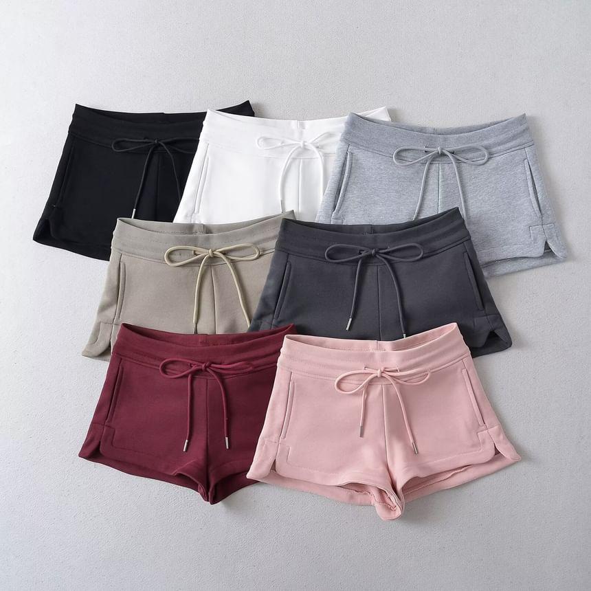 Drawstring Waist Plain Slit Sweat Shorts Product Image