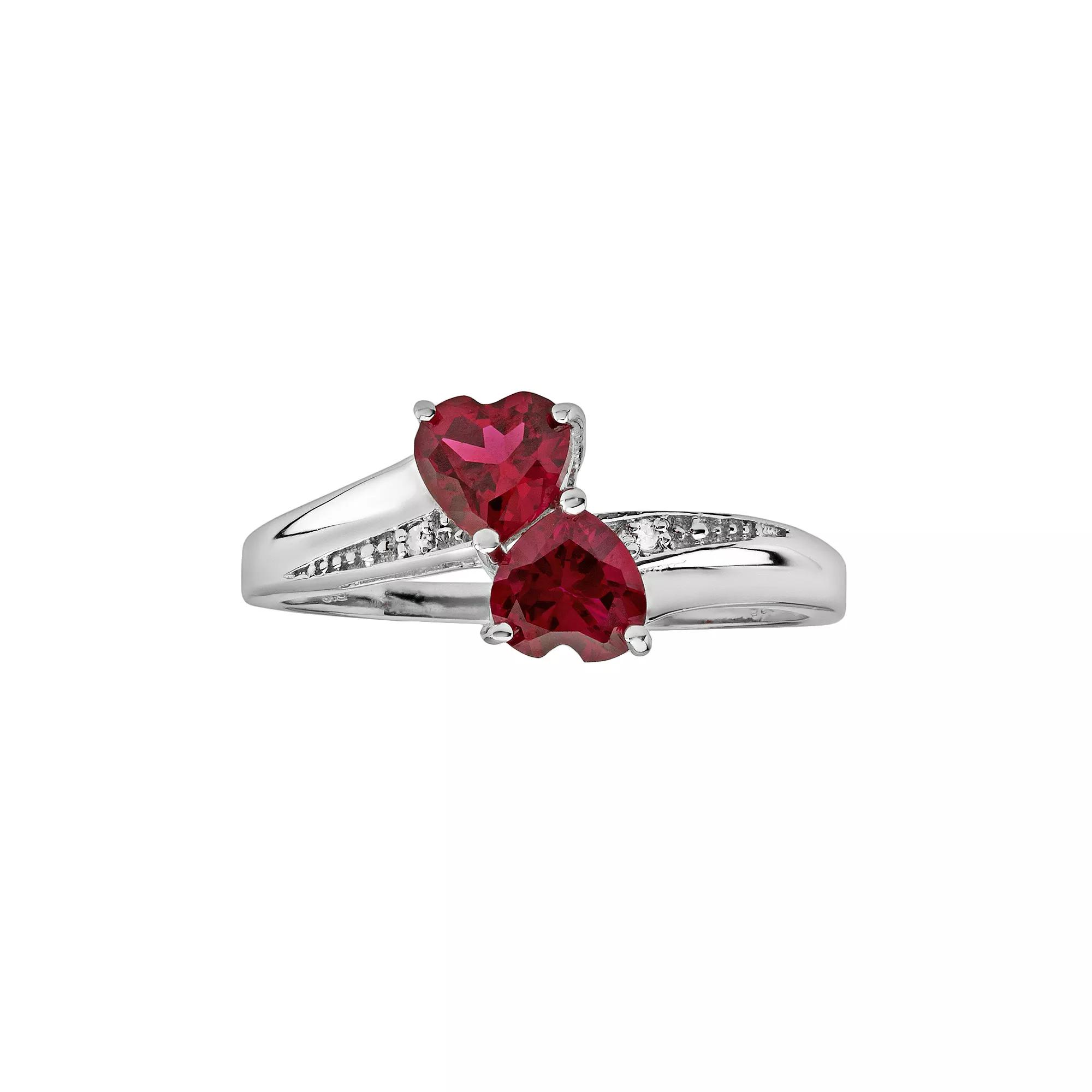 Gemminded Sterling Silver Lab-Created Ruby and Diamond Accent Heart Bypass Ring, Women's, Size: 5, Red Product Image