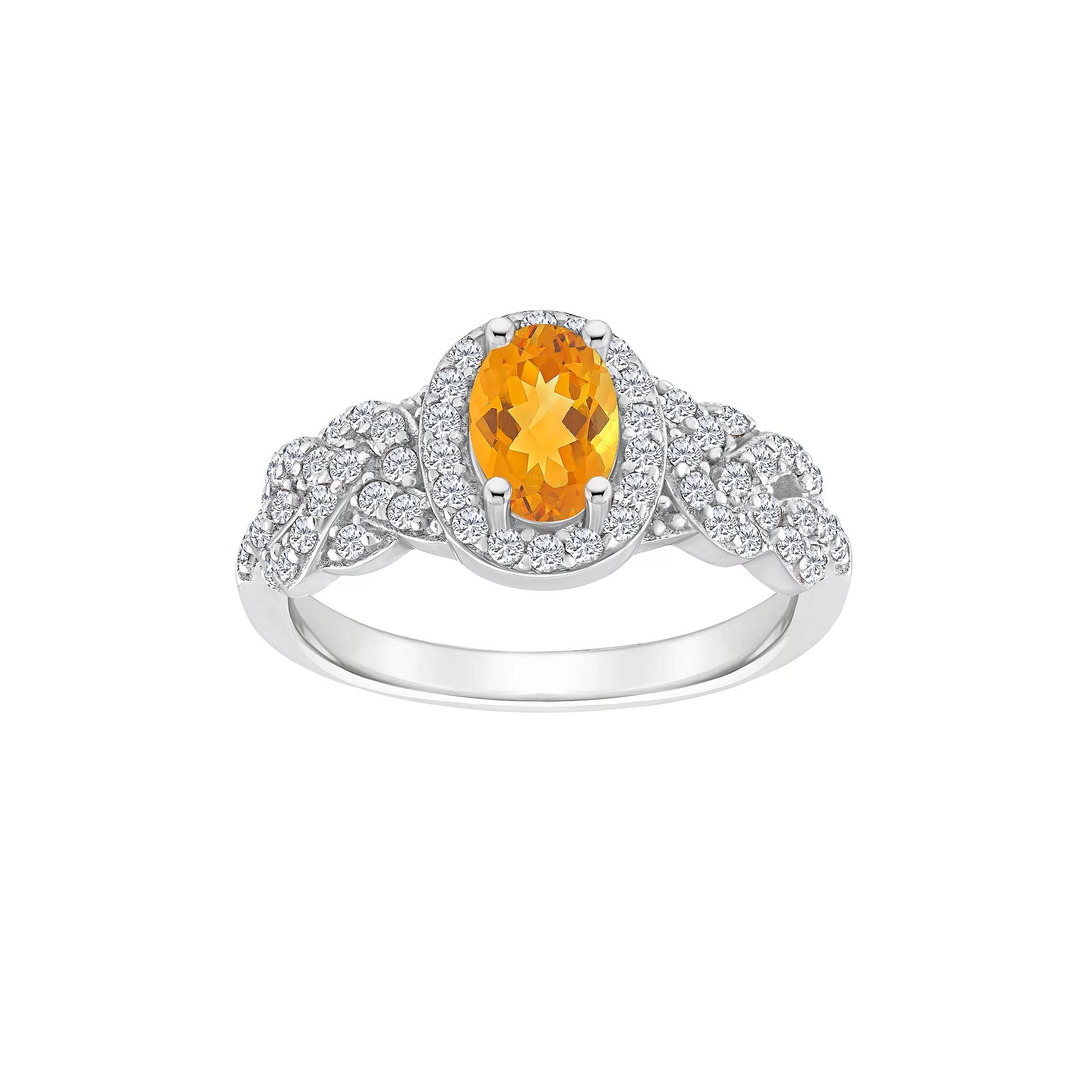 Celebration Gems Sterling Silver Citrine & White Topaz Accent Ring, Women's,  Product Image
