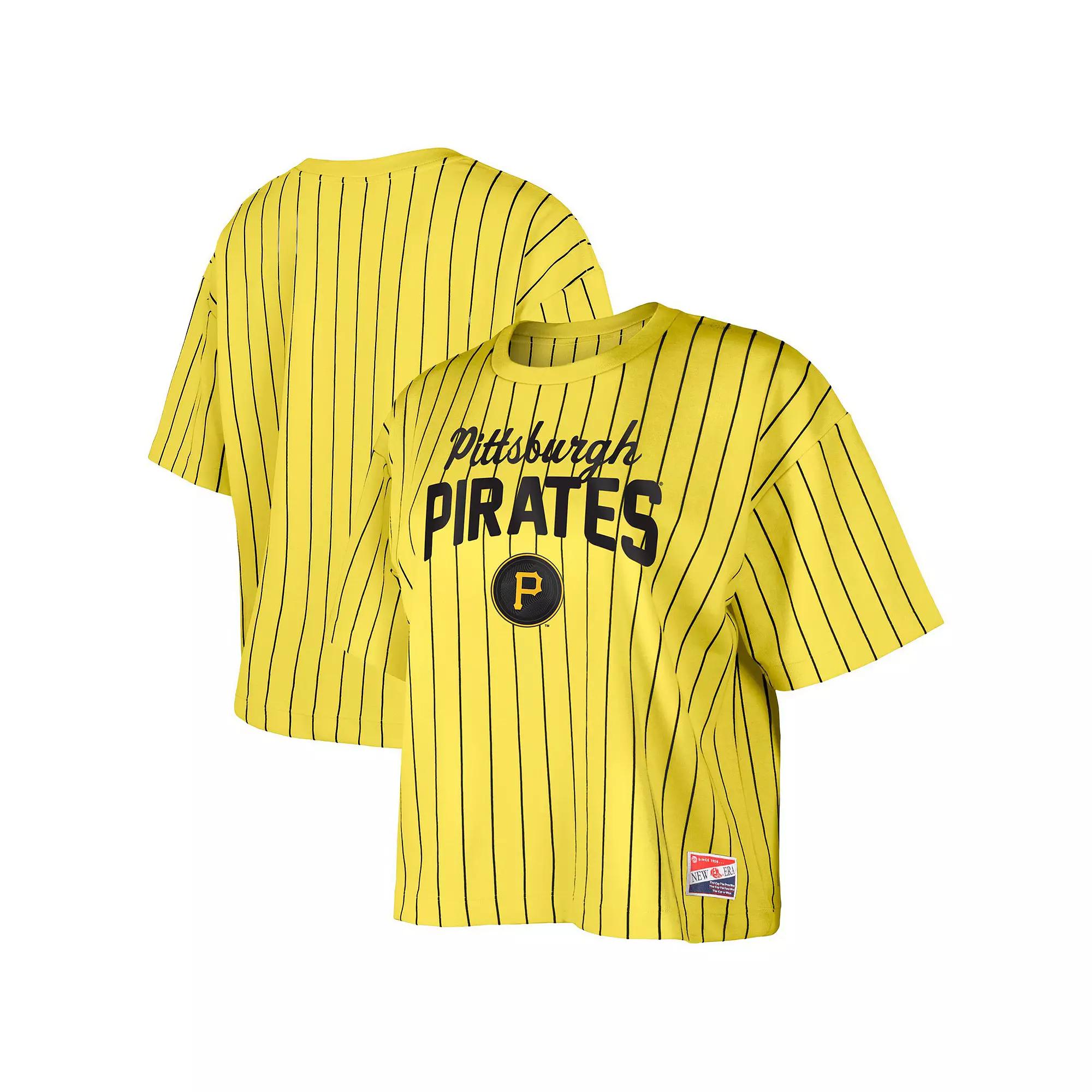 Women's New Era  Gold Pittsburgh Pirates City Connect Multiplier Pinstripe Cropped T-Shirt, Size: XL Product Image