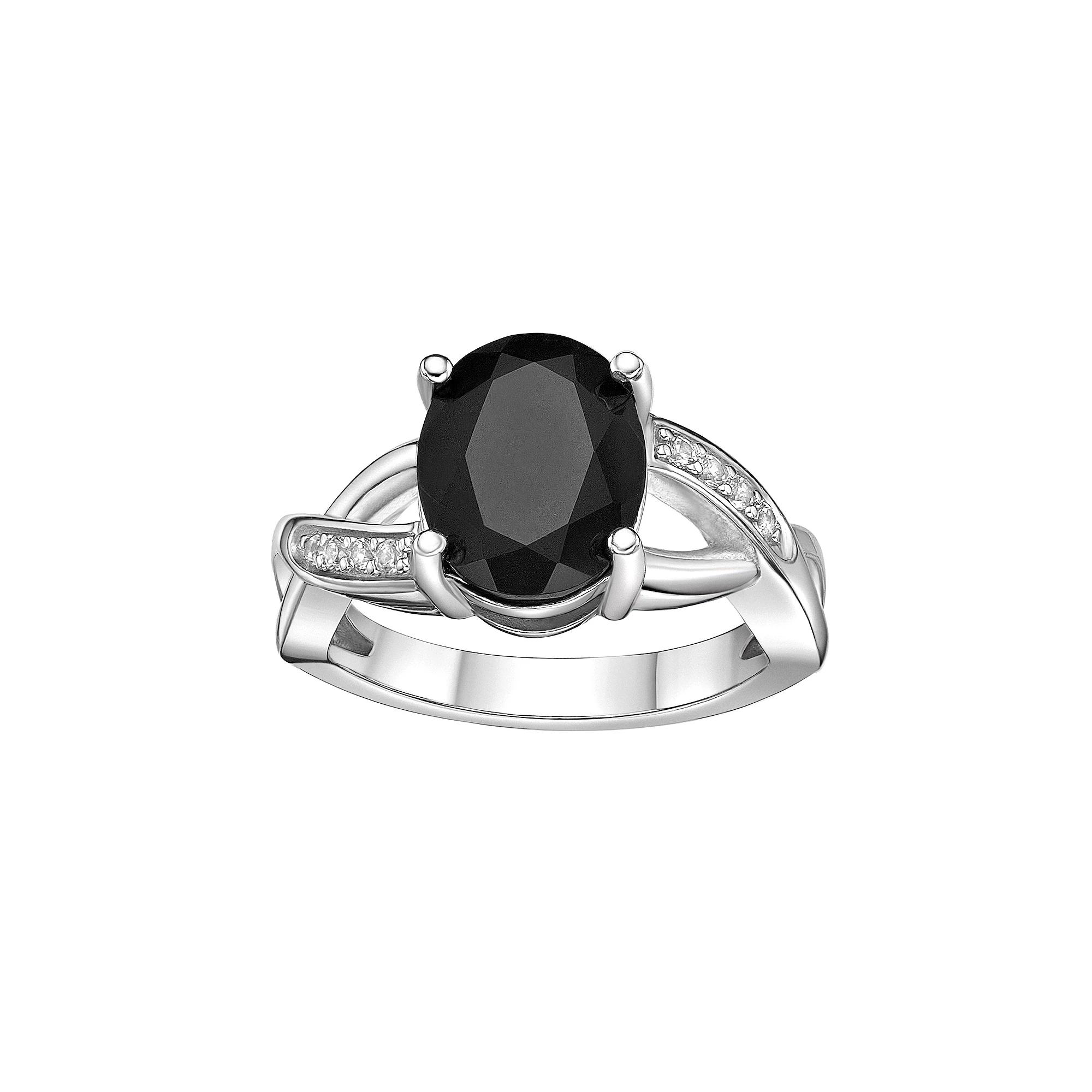 Gemminded Sterling Silver Black Onyx & Lab-Created White Sapphire Ring, Women's, Size: 6 Product Image
