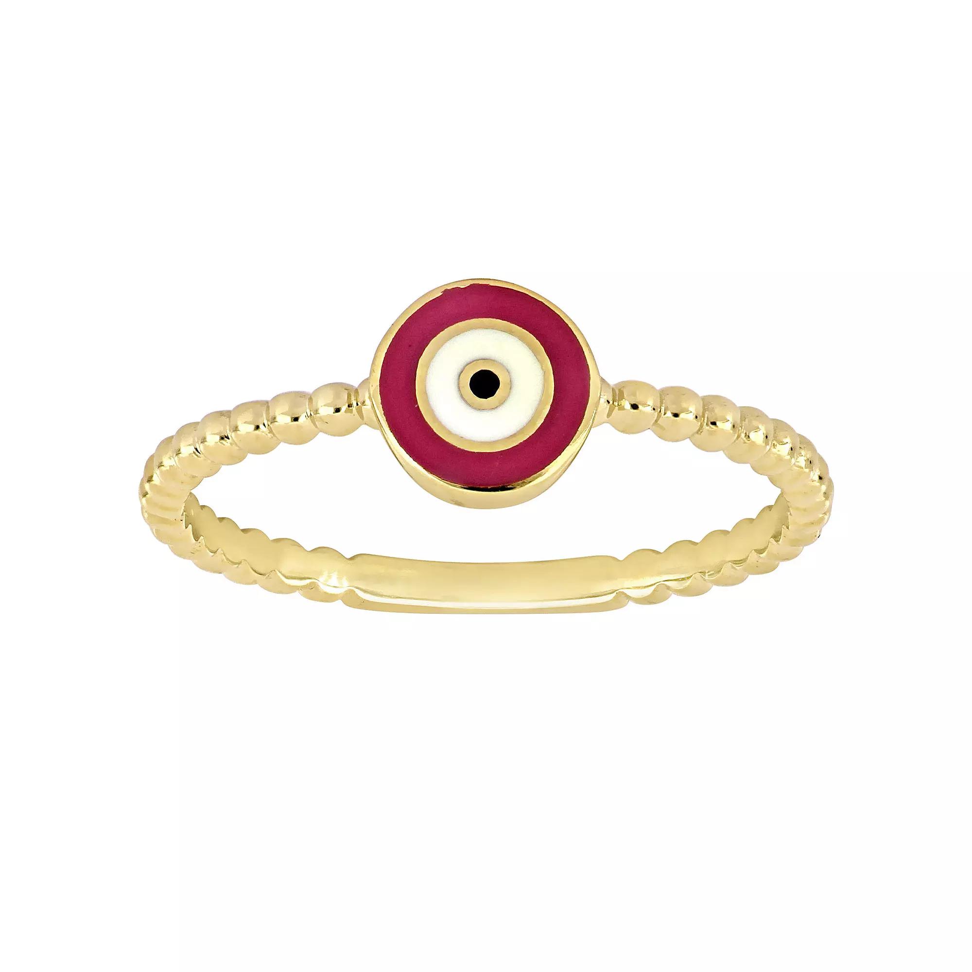 Stella Grace 14k Gold Pink & White Enamel Evil Eye Ring, Women's Product Image