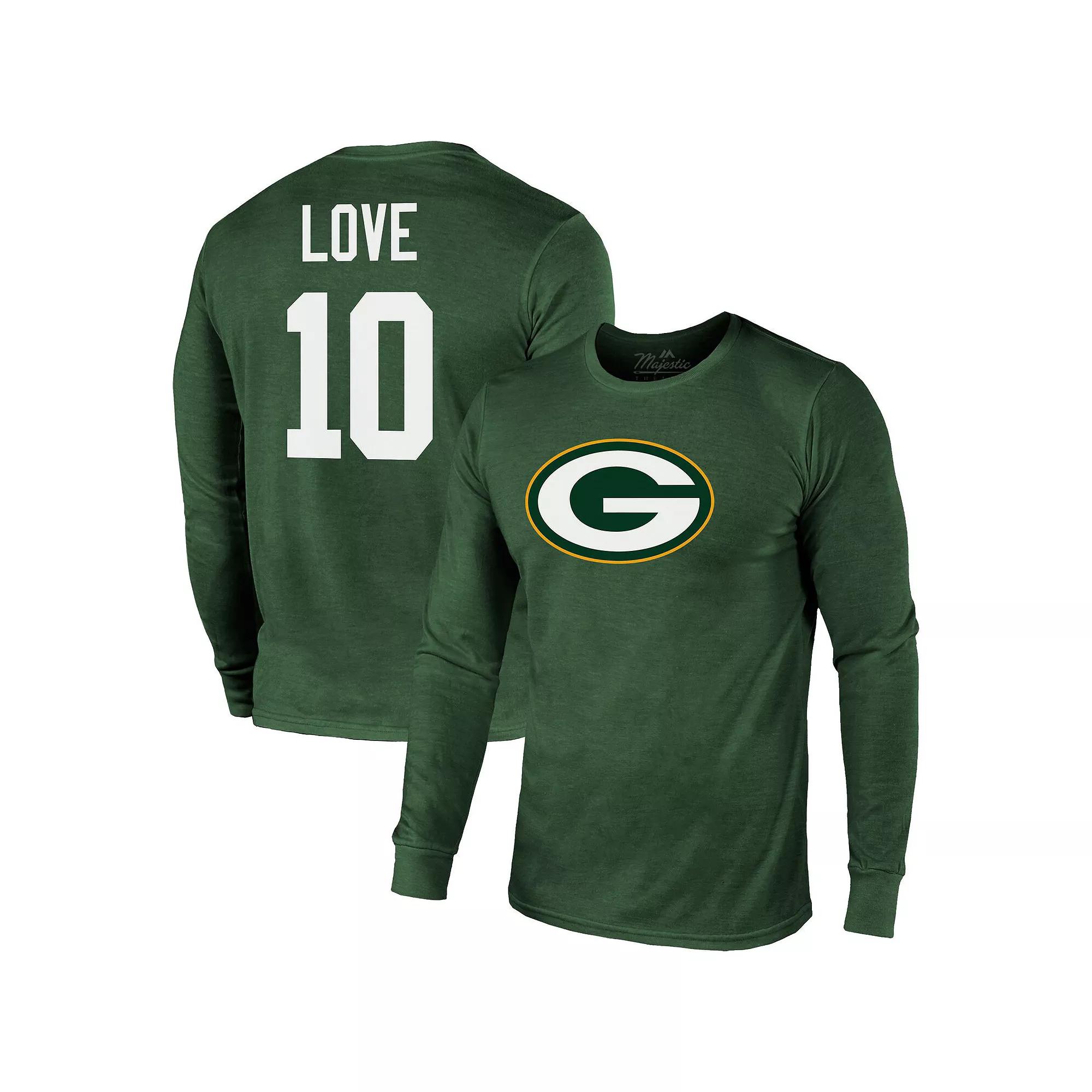 Men's Majestic Threads Jordan Love Green Green Bay Packers Name & Number Long Sleeve Tri-Blend T-Shirt, Size: 2XL Product Image