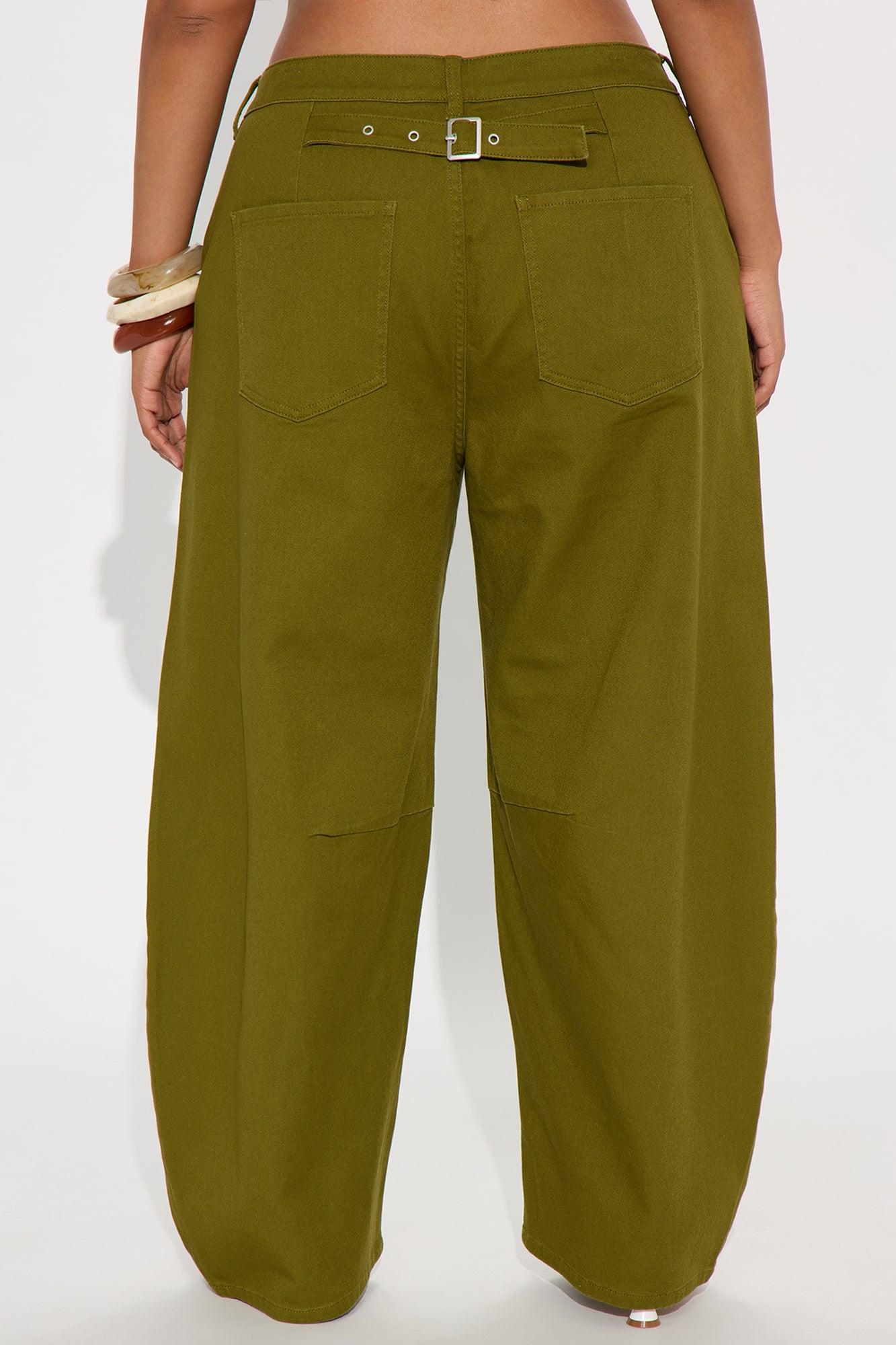 Myka Wide Leg Twill Barrel Pant - Olive Product Image