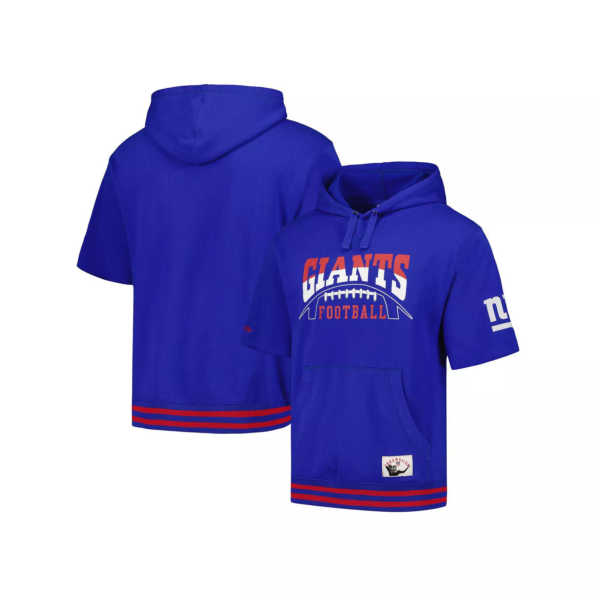 Men's Mitchell & Ness Royal New York Giants Pre-Game Short Sleeve Pullover Hoodie,  Product Image