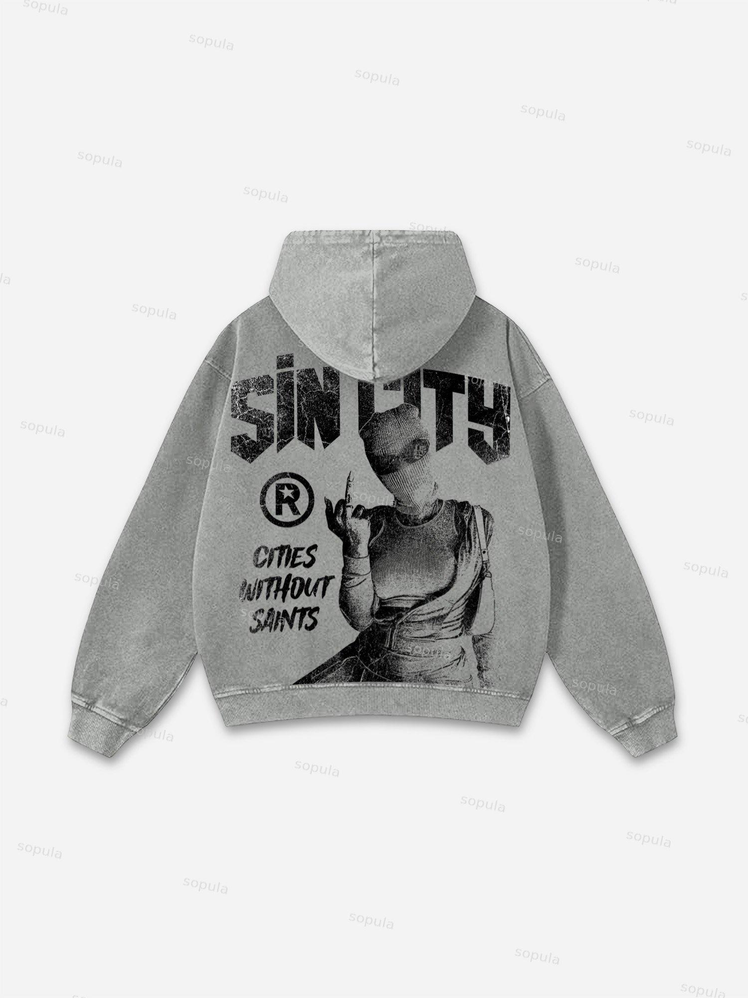 Cities Without Saints Street Gangs Character Graphic Acid Wash Hoodie Product Image