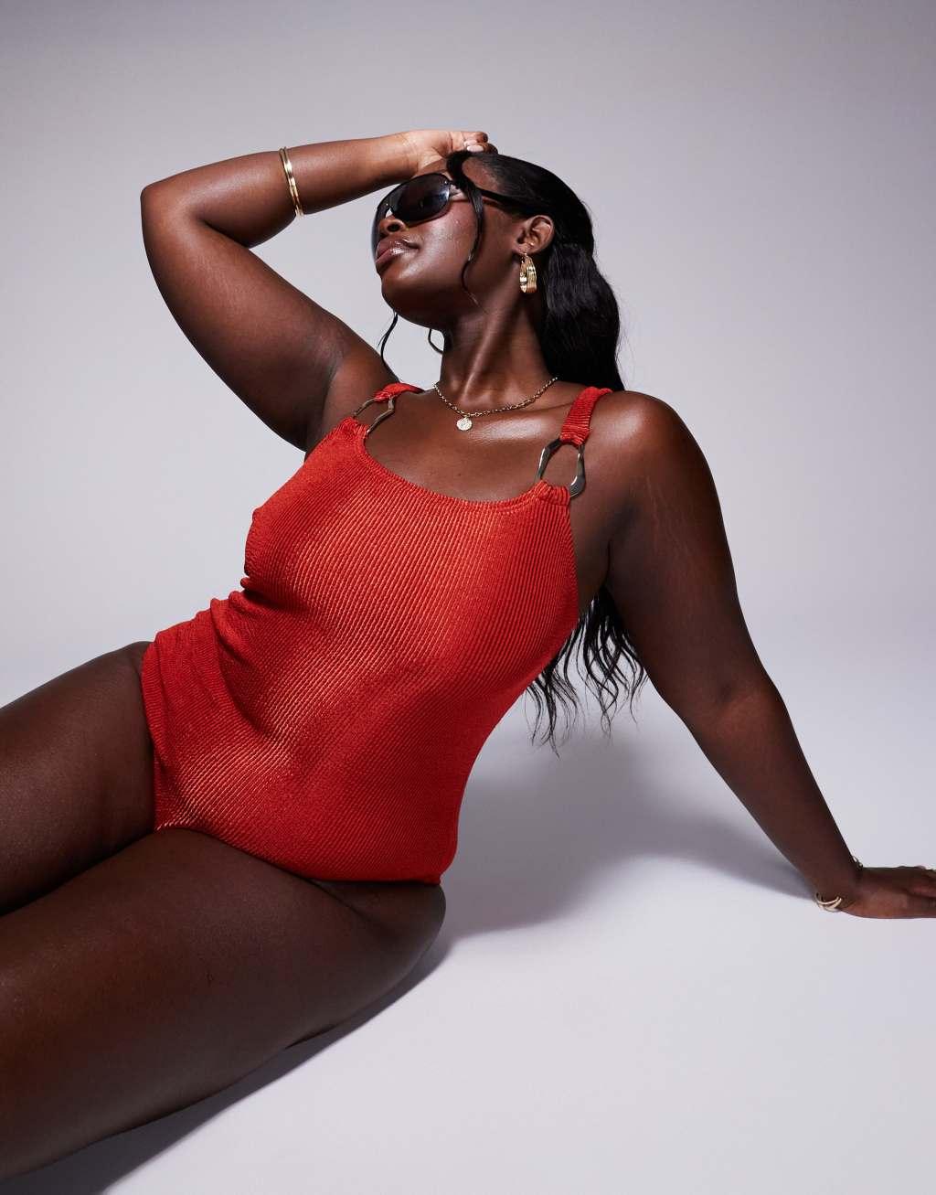 South Beach Curve crinkle swimsuit in rust Product Image