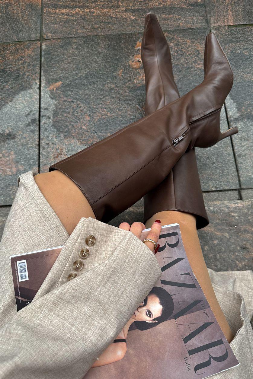 Slim Toe Leather Knee High Boots Product Image