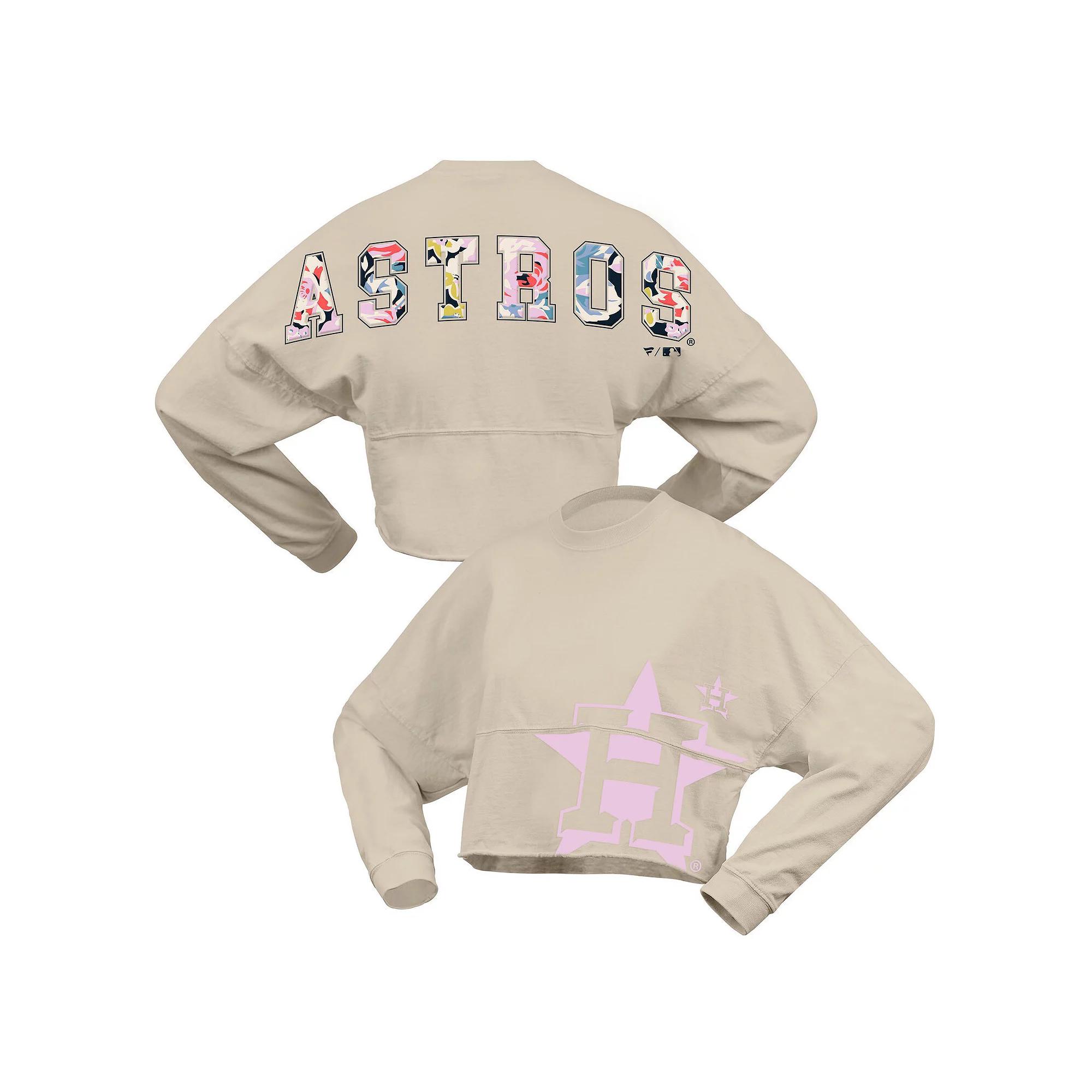 Women's Fanatics  Cream Houston Astros Floral Preppy Cropped Long Sleeve T-Shirt, Size: Medium, Beige Product Image