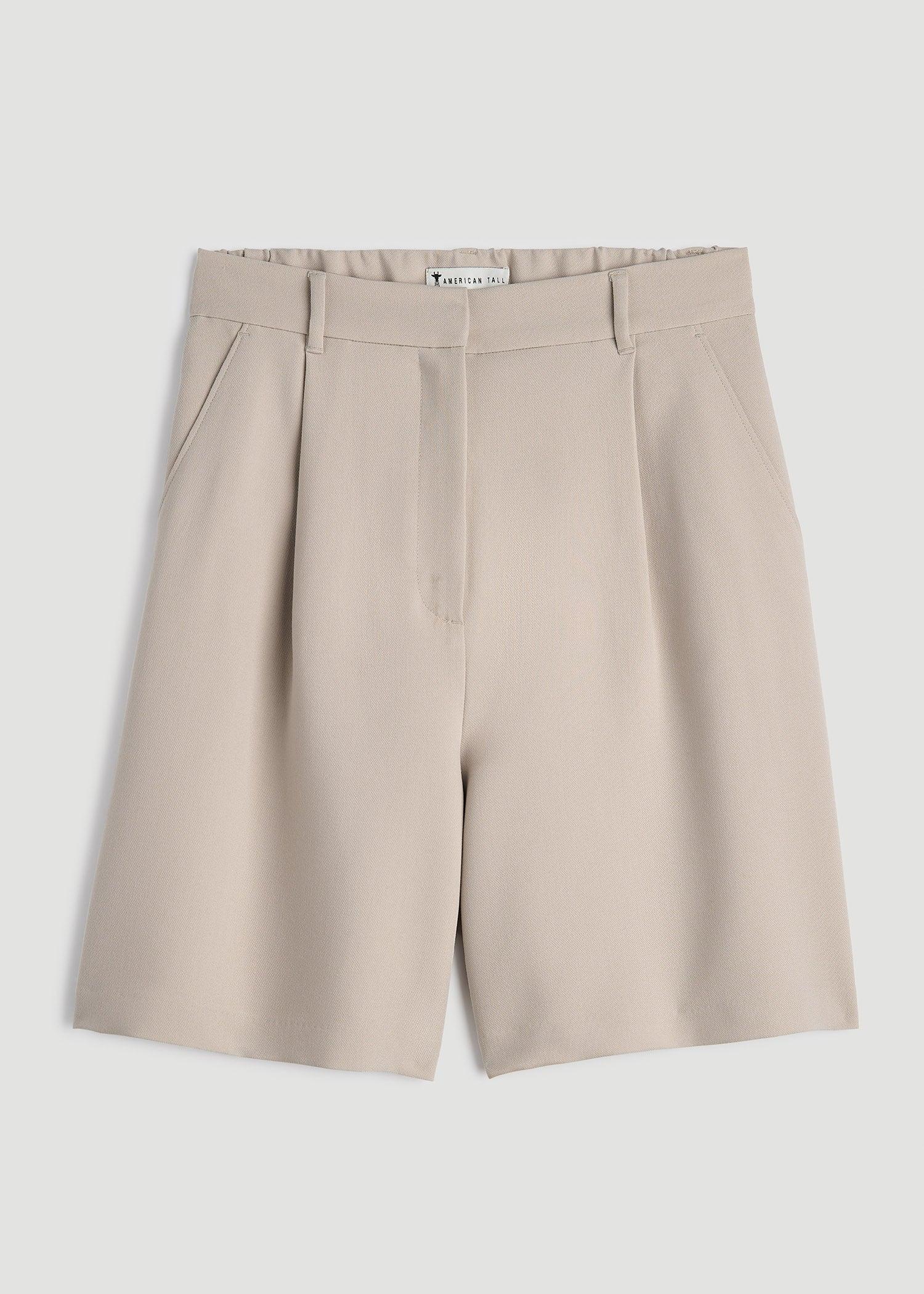 Pleated Tailored Shorts for Tall Women in Light Taupe Female Product Image