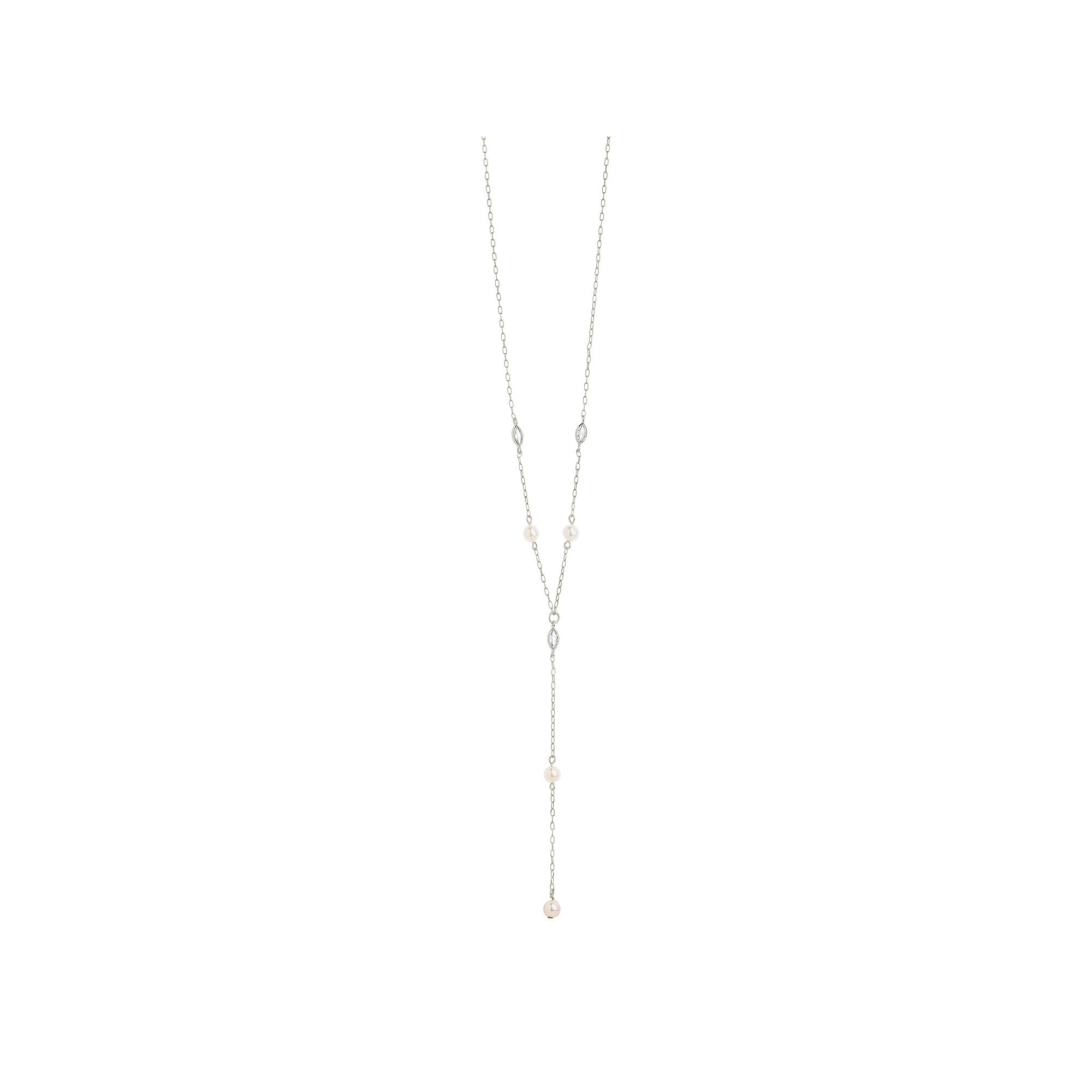 MC Collective Cubic Zirconia & Freshwater Cultured Pearl Tyra Lariat Necklace, Women's, Silver Tone Product Image