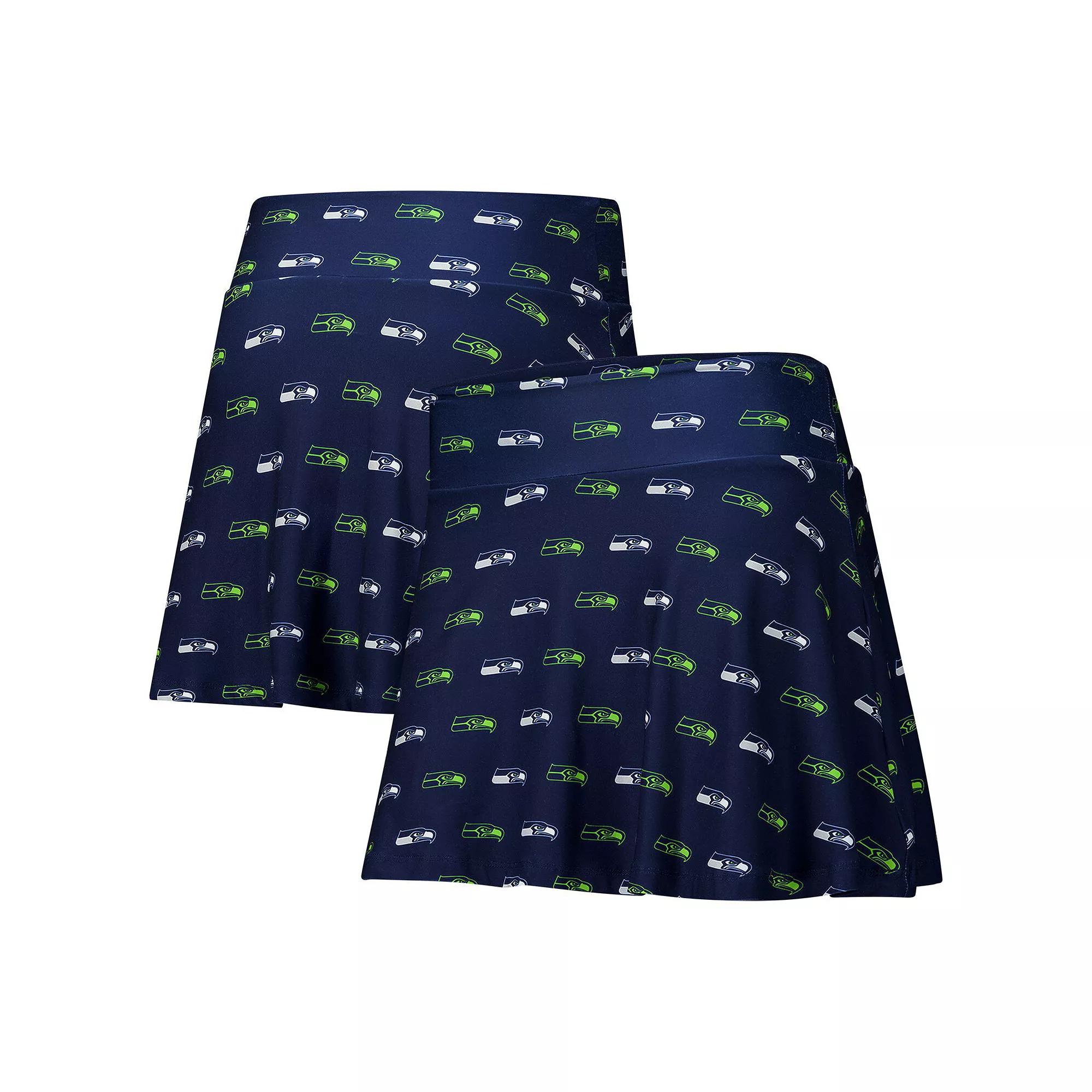 Women's Concepts Sport College Navy Seattle Seahawks Record Allover Print Knit Sleep Skort, Size: Large, Team Product Image