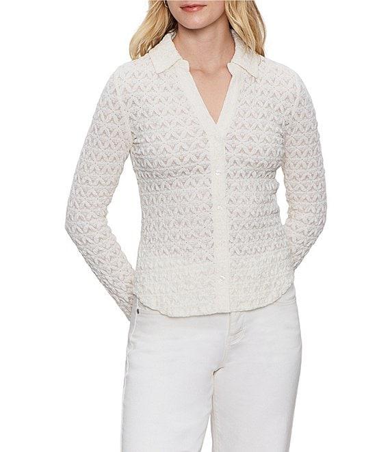 Sanctuary Pucker Up Dreamgirl Lace Point Collar Neck Long Sleeve Button Front Top Product Image