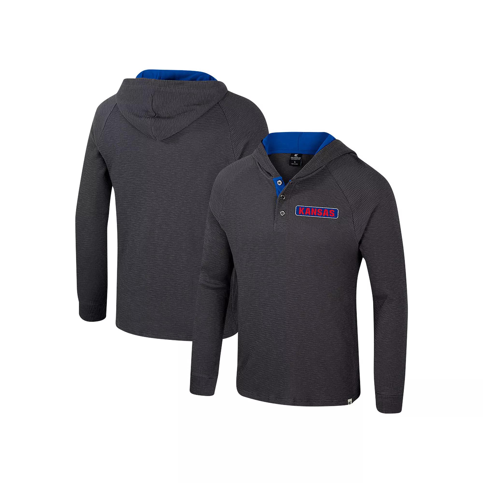 Men's Colosseum Charcoal Kansas Jayhawks Dujour Ralgan Long Sleeve Henley Hoodie T-Shirt,  Product Image