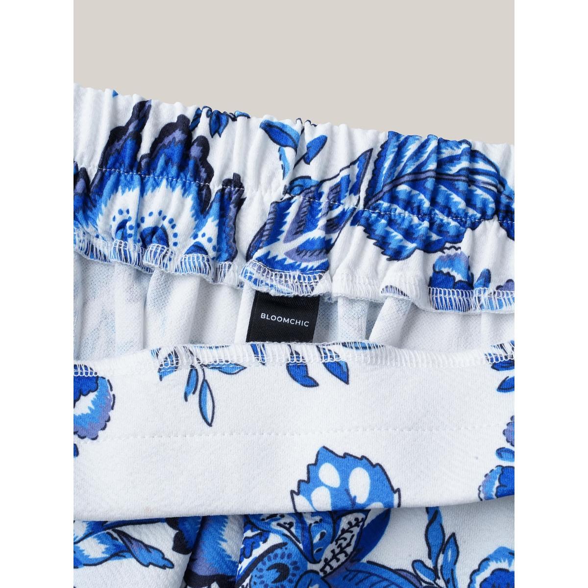 Plus Size Floral Print Flared Midi Skirt Women LightBlue Elegant Contrast Bodycon Low stretch Side seam pocket Everyday-Elegant Skirts BloomChic 10/M Product Image