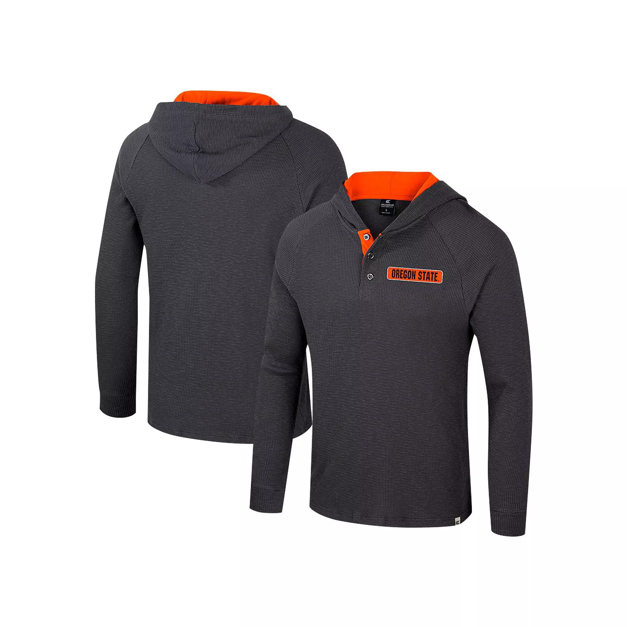 Men's Colosseum Charcoal Oregon State Beavers Dujour Ralgan Long Sleeve Henley Hoodie T-Shirt,  Product Image