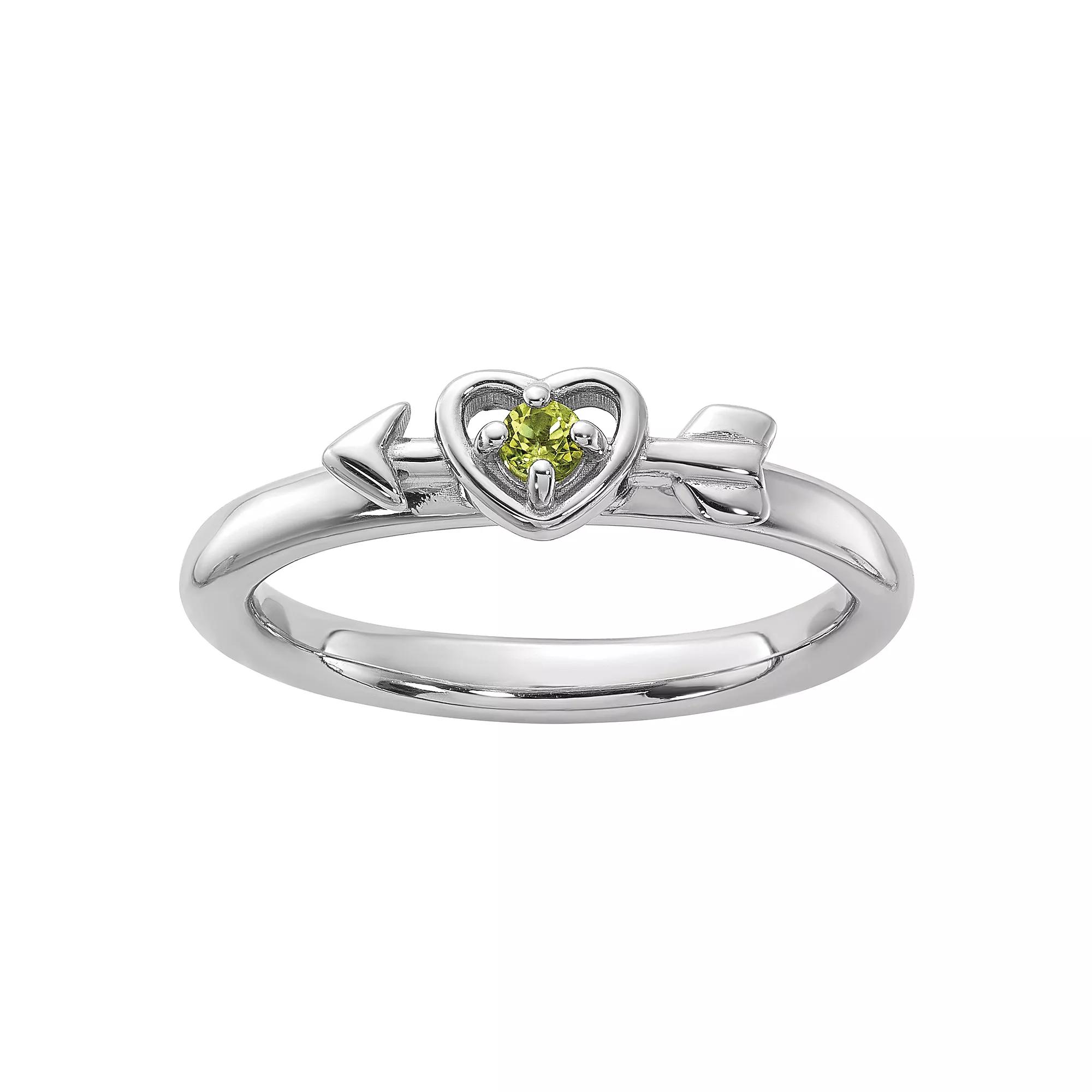 Stacks & Stones Sterling Silver Stackable Gemstone Heart with Arrow Ring, Women's, Size: 9, Created Green Product Image