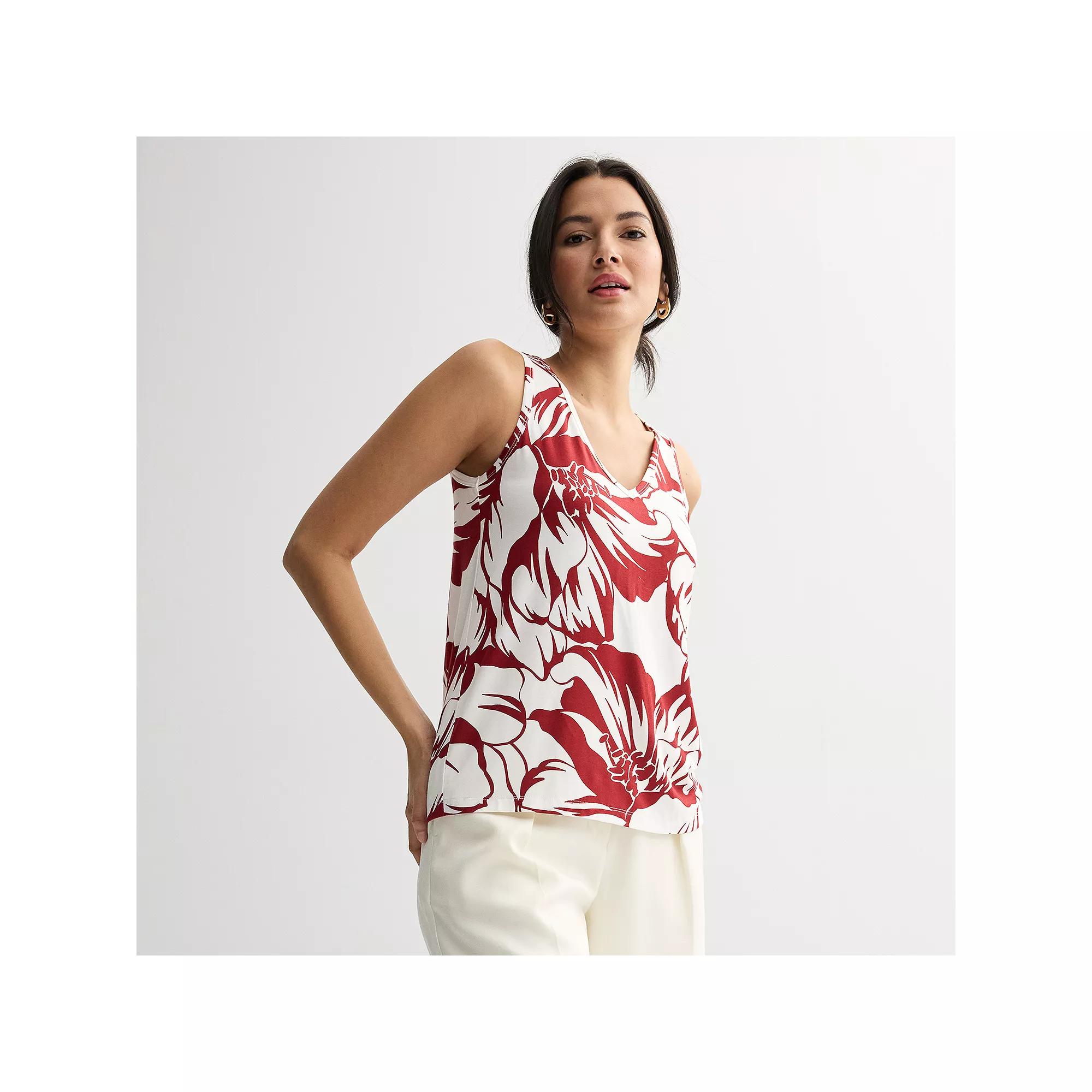 Women's Nine West Easy V-Neck Tank Top, Size: XS, Blue Mid Abstract Product Image