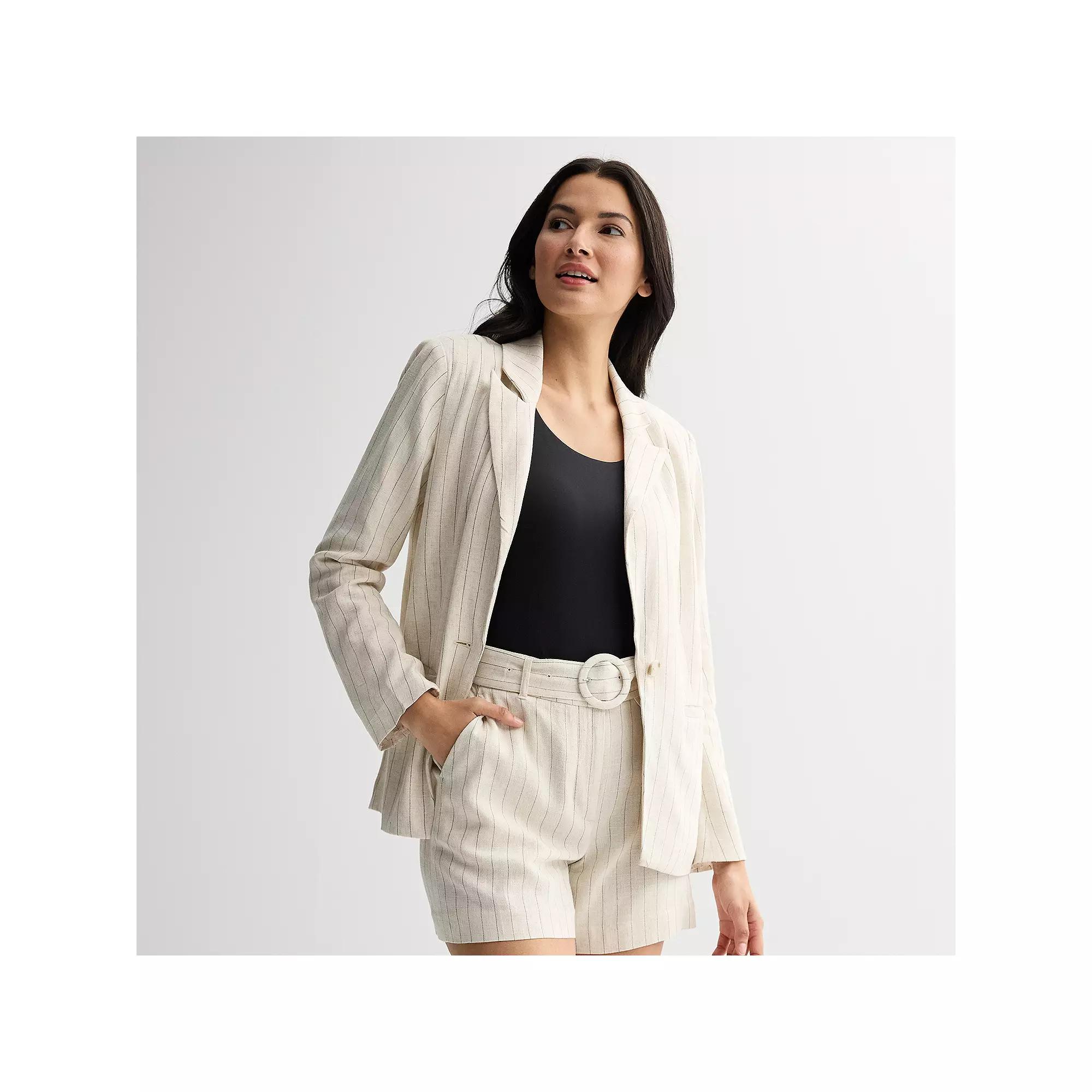 Women's Nine West Peak Lapel Blazer, Size: XL, Beige Pinstripe Product Image