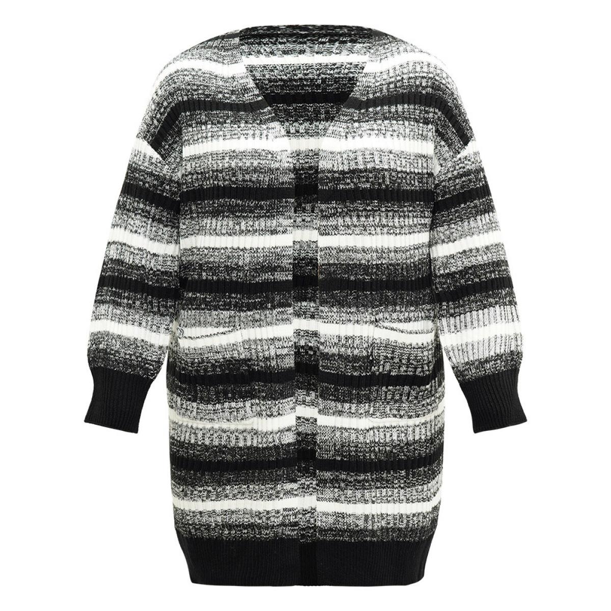 Plus Size Ombre Heather Patched Pocket Cardigan Black Women Casual Loose Long Sleeve Everyday Cardigans BloomChic 14-16/1X Product Image