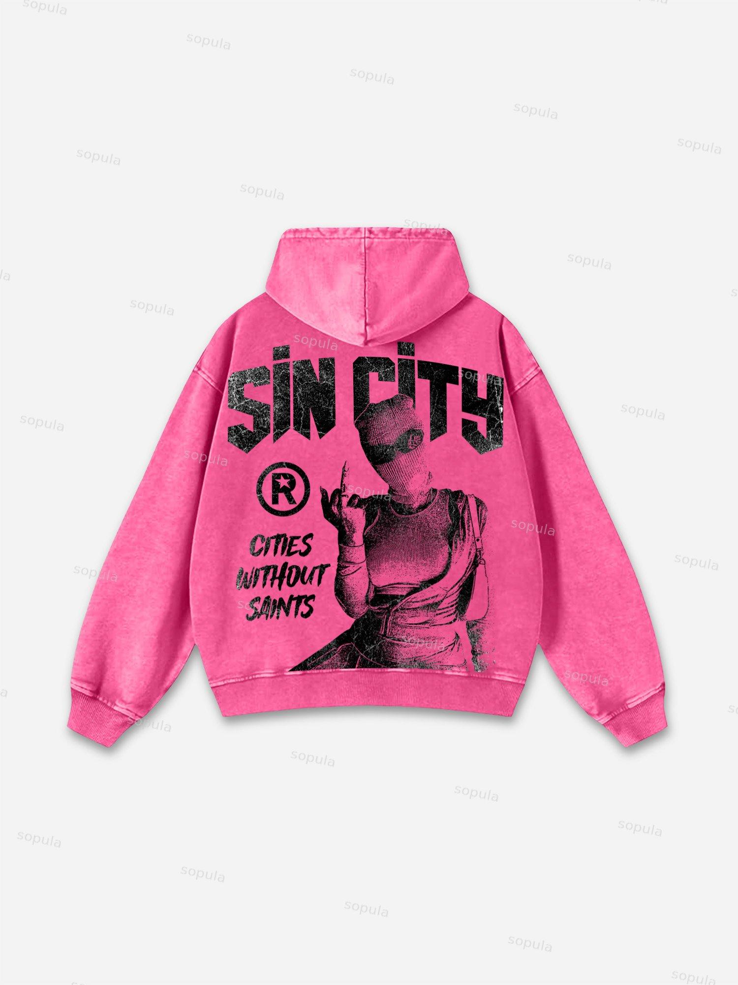 Cities Without Saints Street Gangs Character Graphic Acid Wash Hoodie Product Image